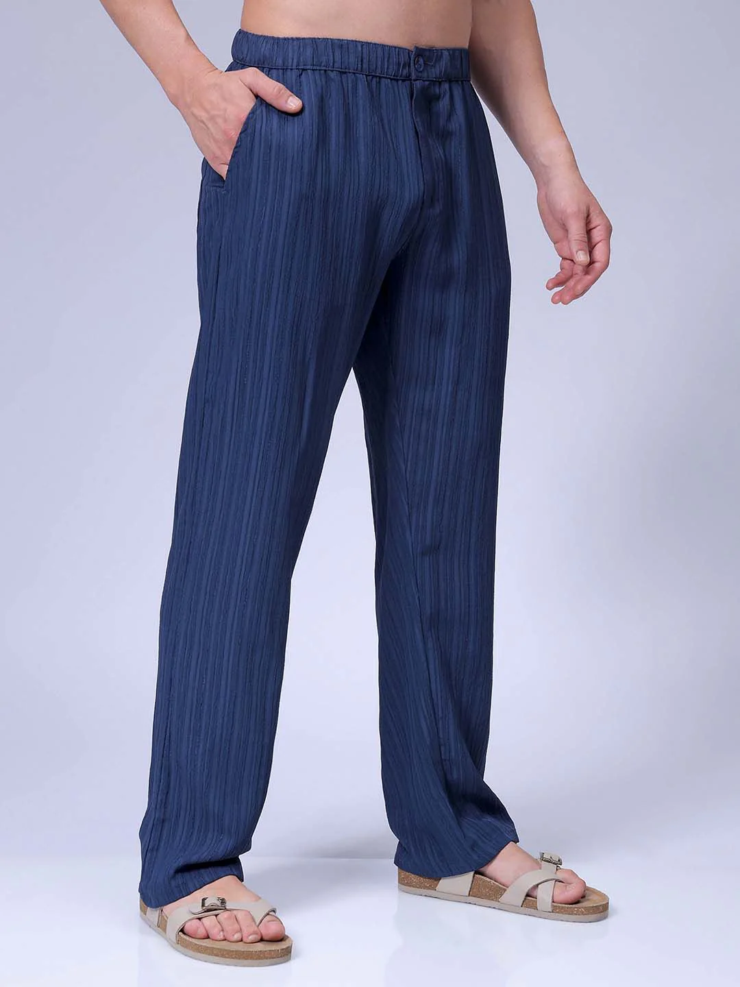 The Indian Garage Co Men Striped Loose Fit Mid-Rise Trousers - Image 2