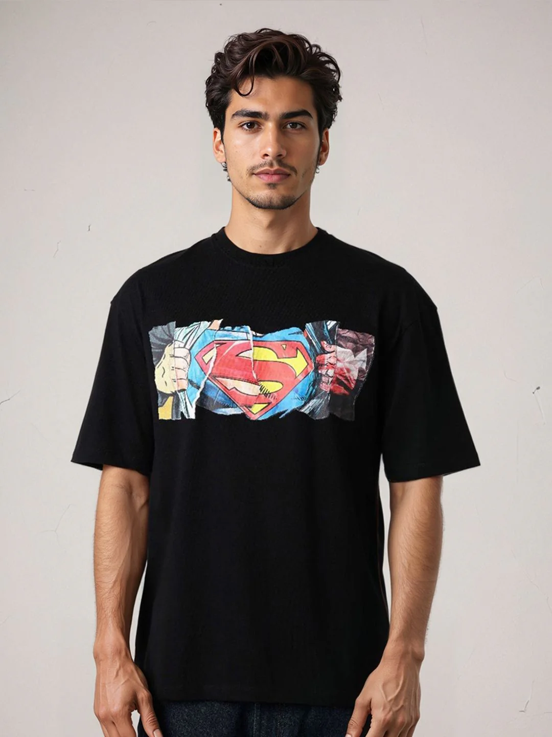 The Indian Garage Co Men Superman Graphic Printed Round Neck Cotton Oversized T-shirt - Image 3