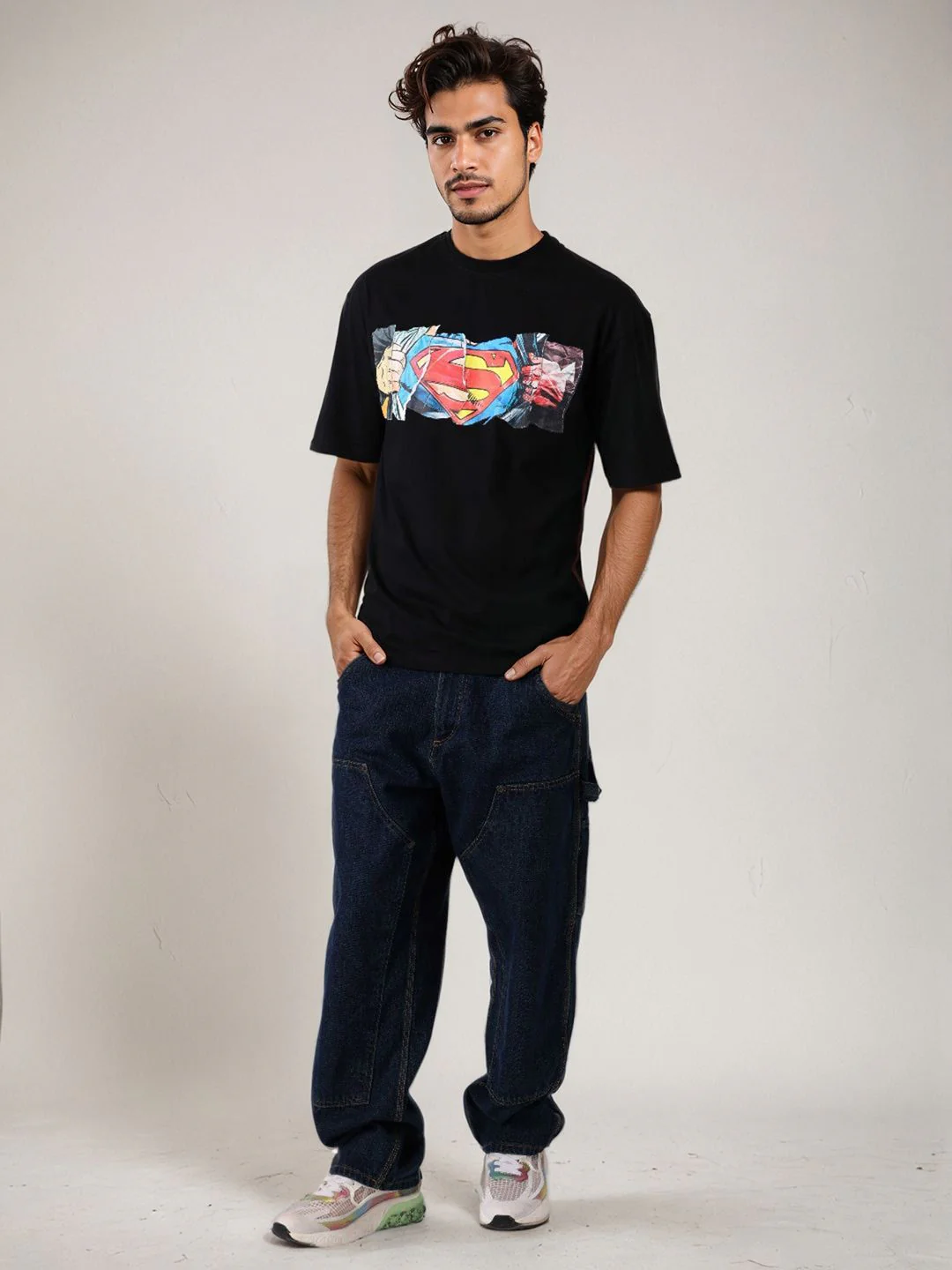 The Indian Garage Co Men Superman Graphic Printed Round Neck Cotton Oversized T-shirt - Image 7