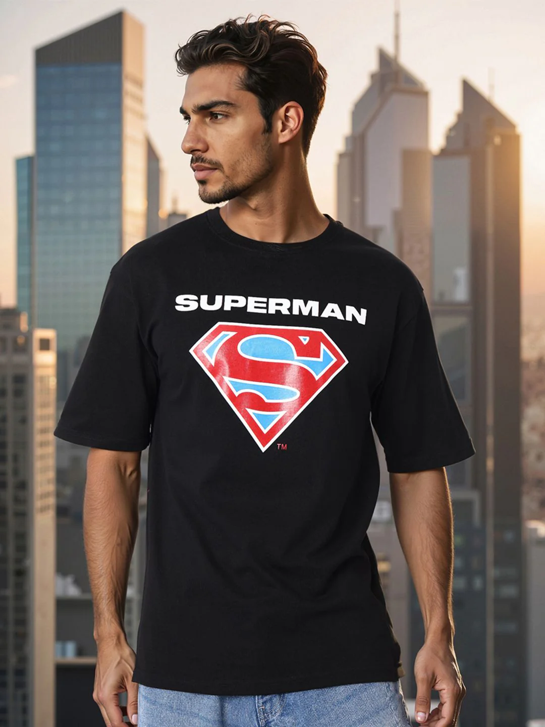 The Indian Garage Co Men Superman Graphic Printed Pure Cotton Relaxed Fit T-shirt