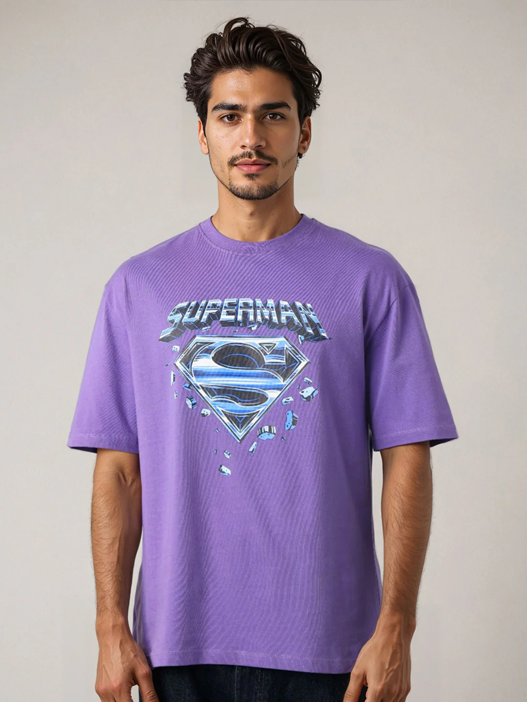 The Indian Garage Co Men Superman Graphic Printed Round Neck Cotton Relaxed Fit T-shirt - Image 3