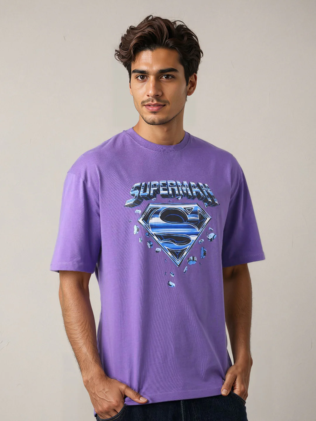 The Indian Garage Co Men Superman Graphic Printed Round Neck Cotton Relaxed Fit T-shirt - Image 4