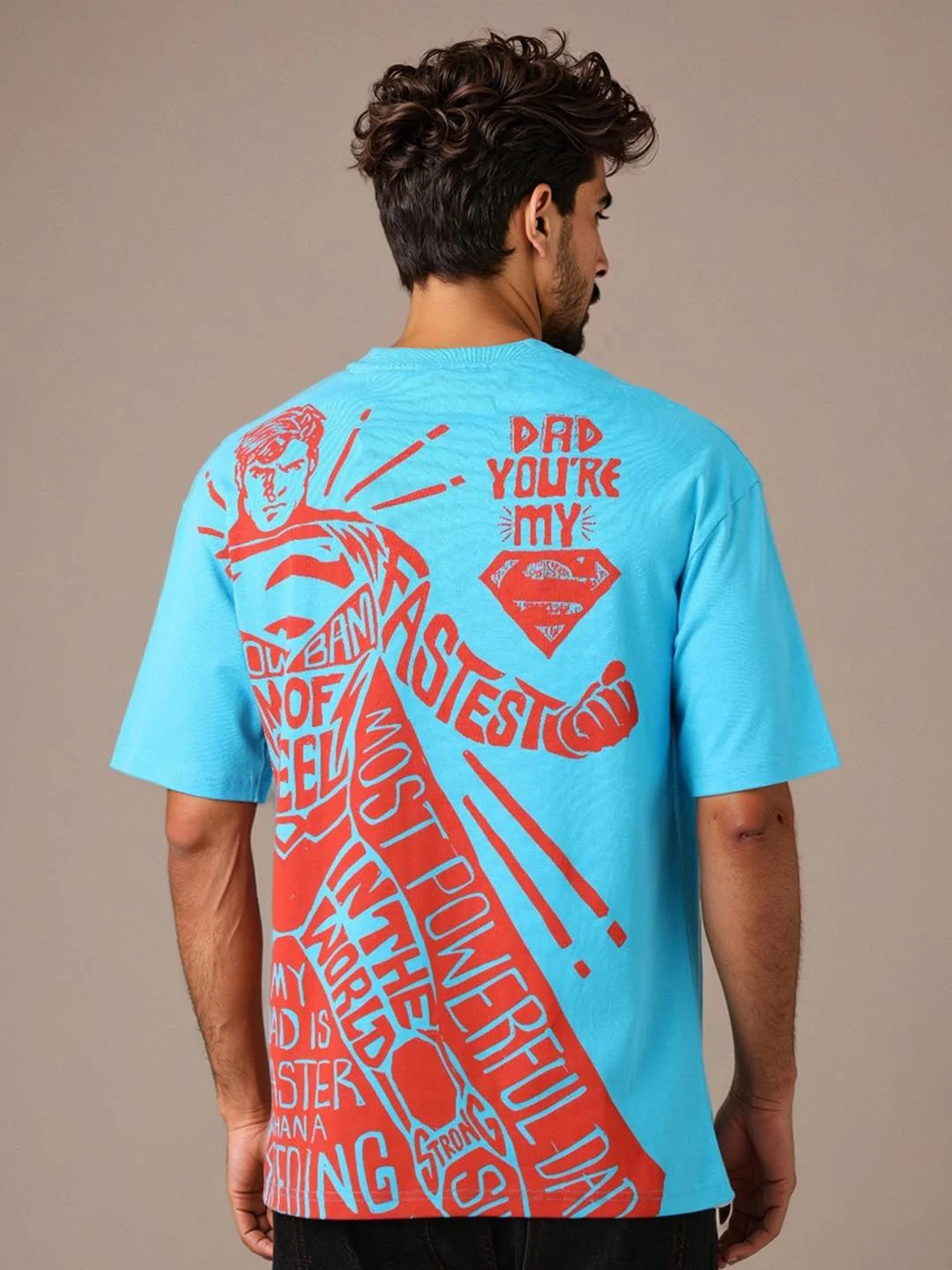 The Indian Garage Co Superman Typography Printed Round Neck Pure Cotton Oversized T-shirt - Image 6