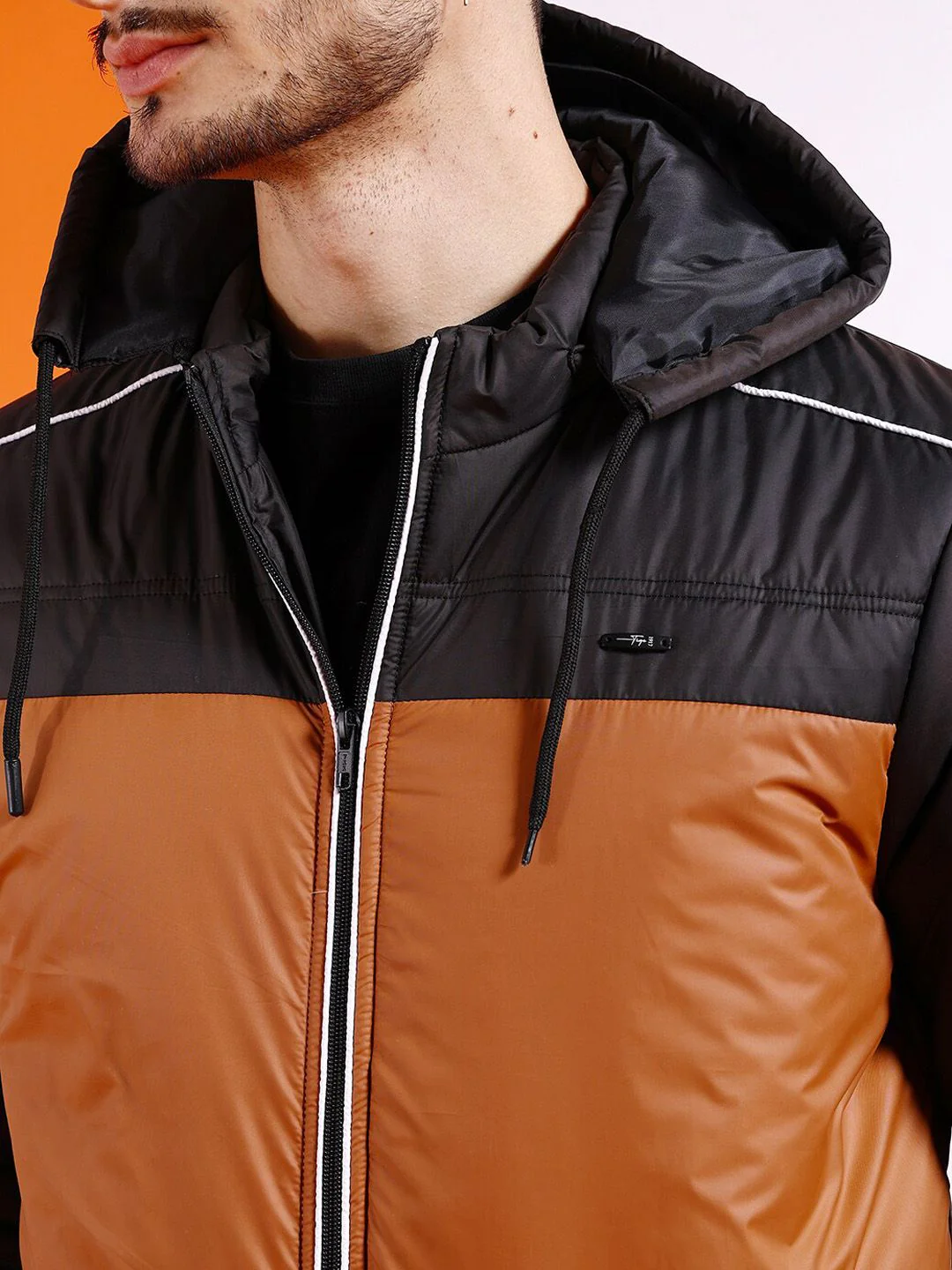 The Indian Garage Co Men Tan Colourblocked Outdoor Padded Jacket with Patchwork - Image 2