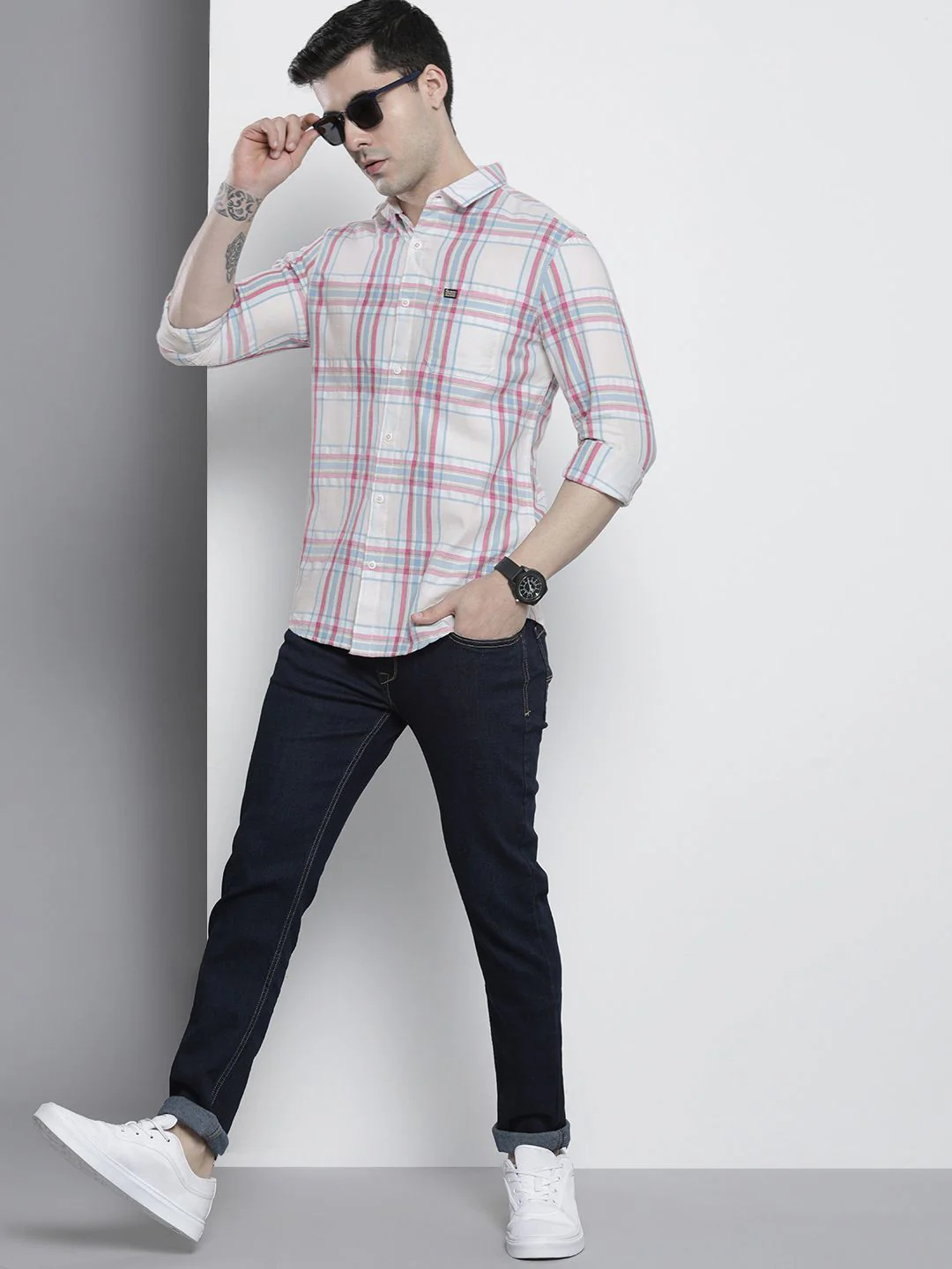 The Indian Garage Co Men Tartan Checked Cotton Casual Shirt - Image 6