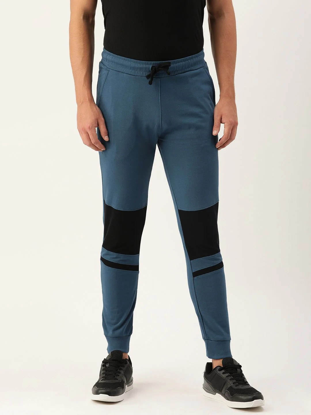 The Indian Garage Co Men Teal Blue & Black Colorblocked Joggers