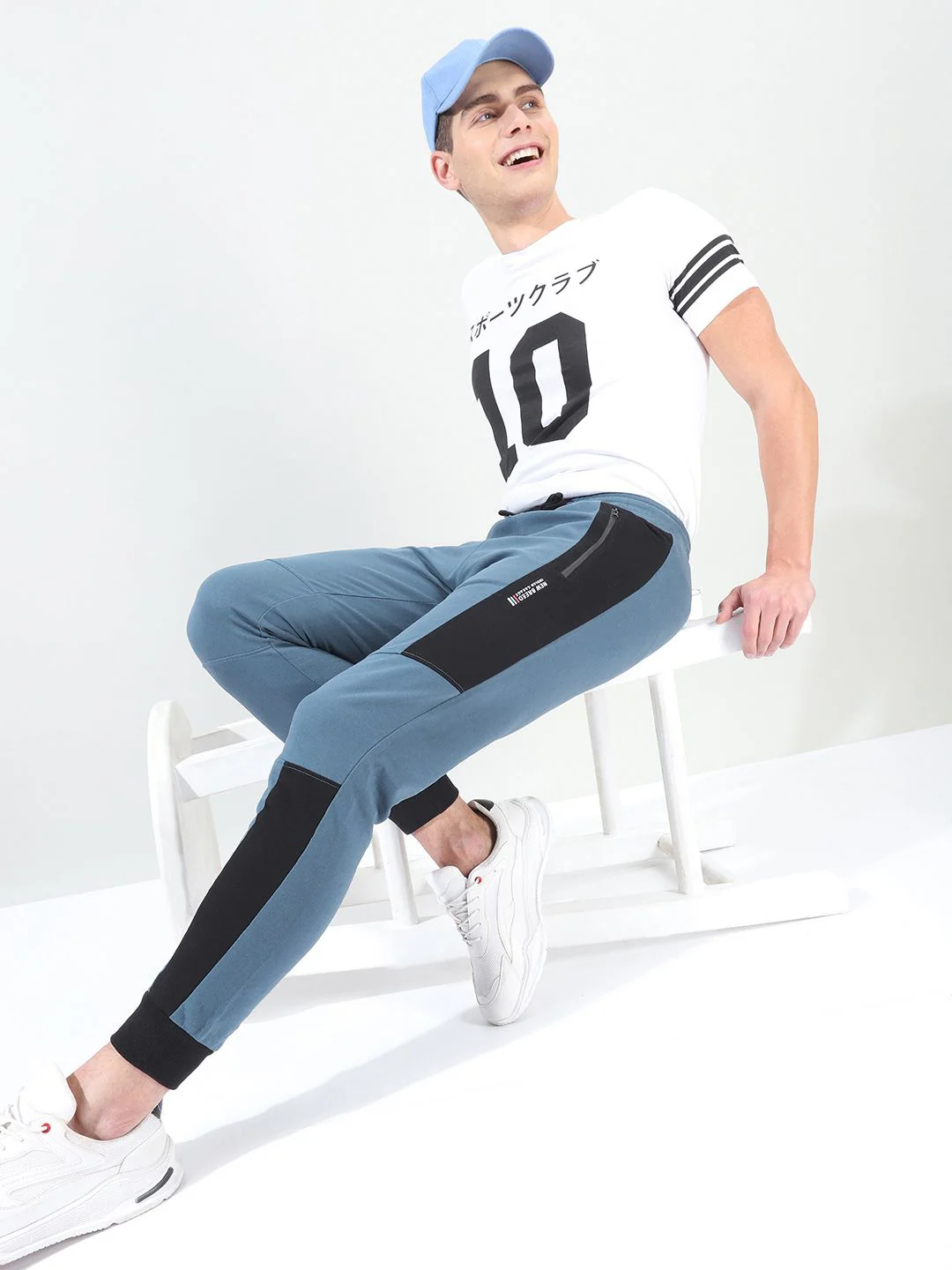 The Indian Garage Co Men Teal Blue & Black Colourblocked Slim-Fit Joggers - Image 4
