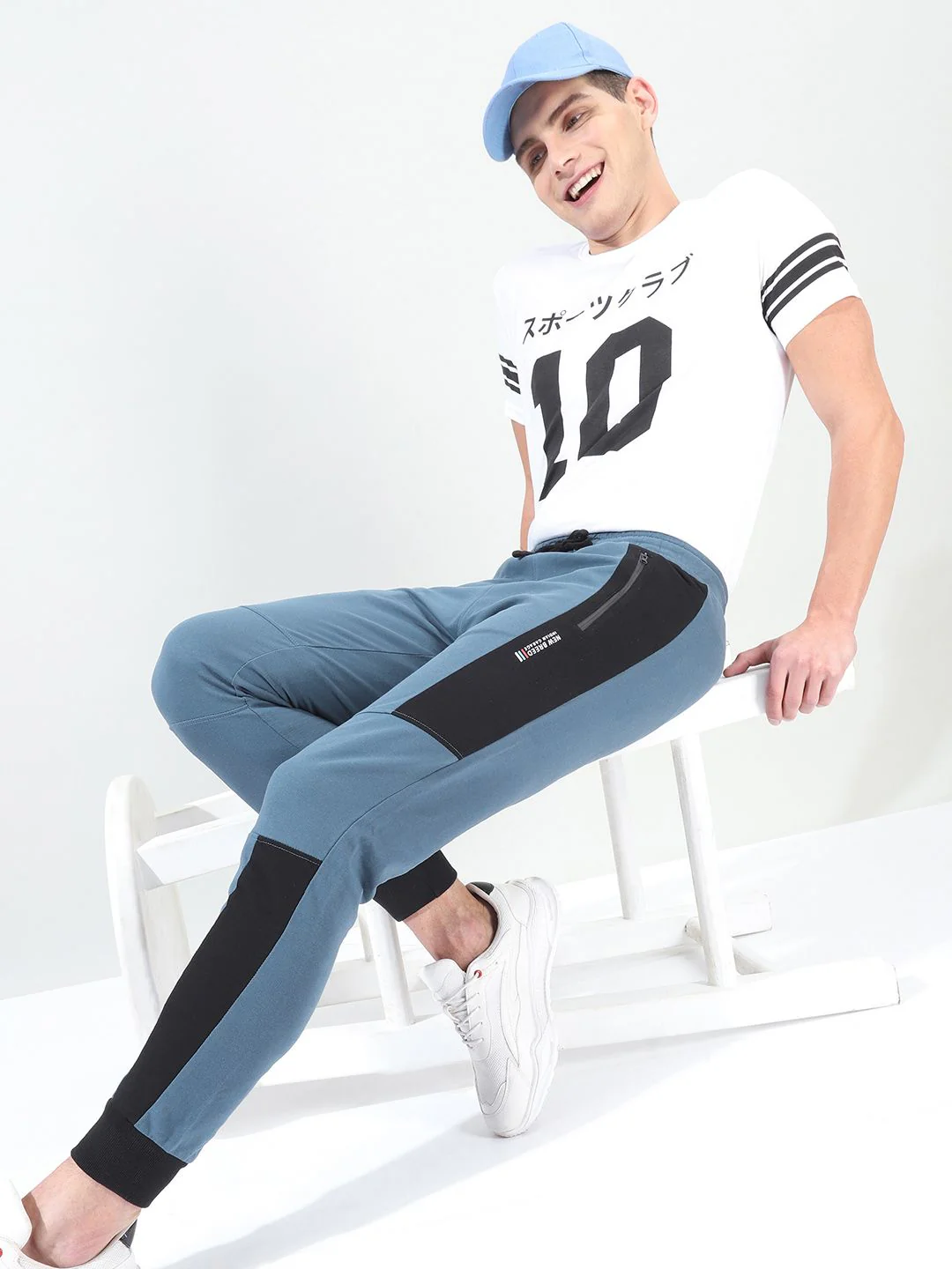 The Indian Garage Co Men Teal Blue & Black Colourblocked Slim-Fit Joggers - Image 5