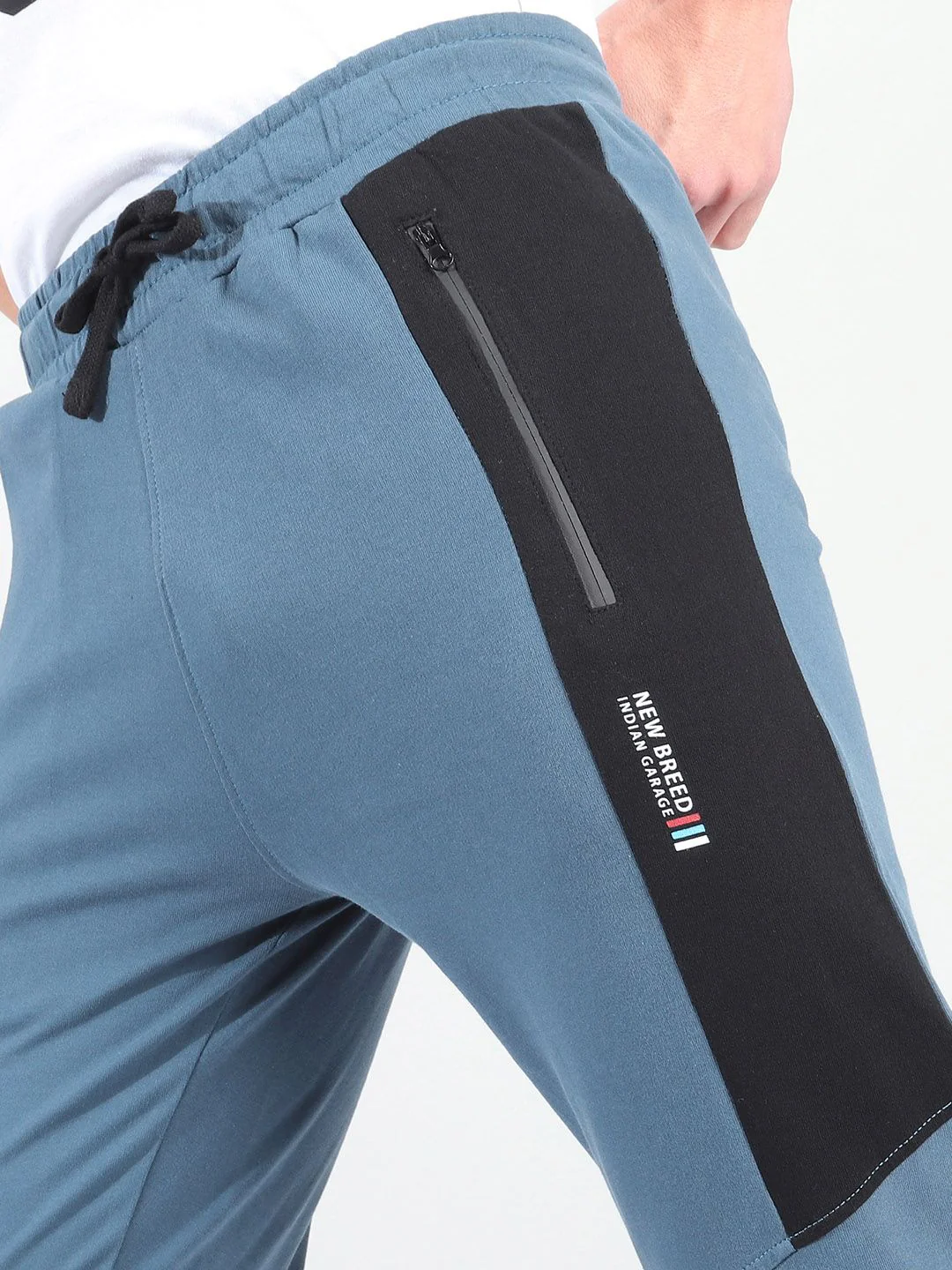 The Indian Garage Co Men Teal Blue & Black Colourblocked Slim-Fit Joggers - Image 6