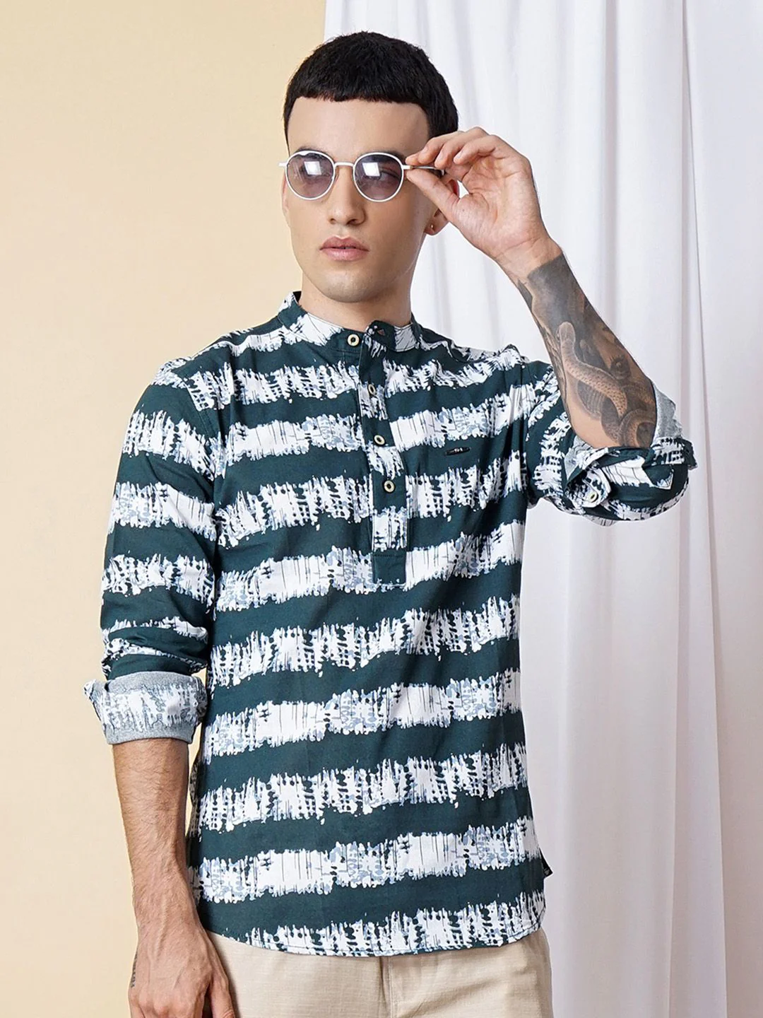 The Indian Garage Co Men Teal Blue Printed Casual Cotton Shirt - Image 3