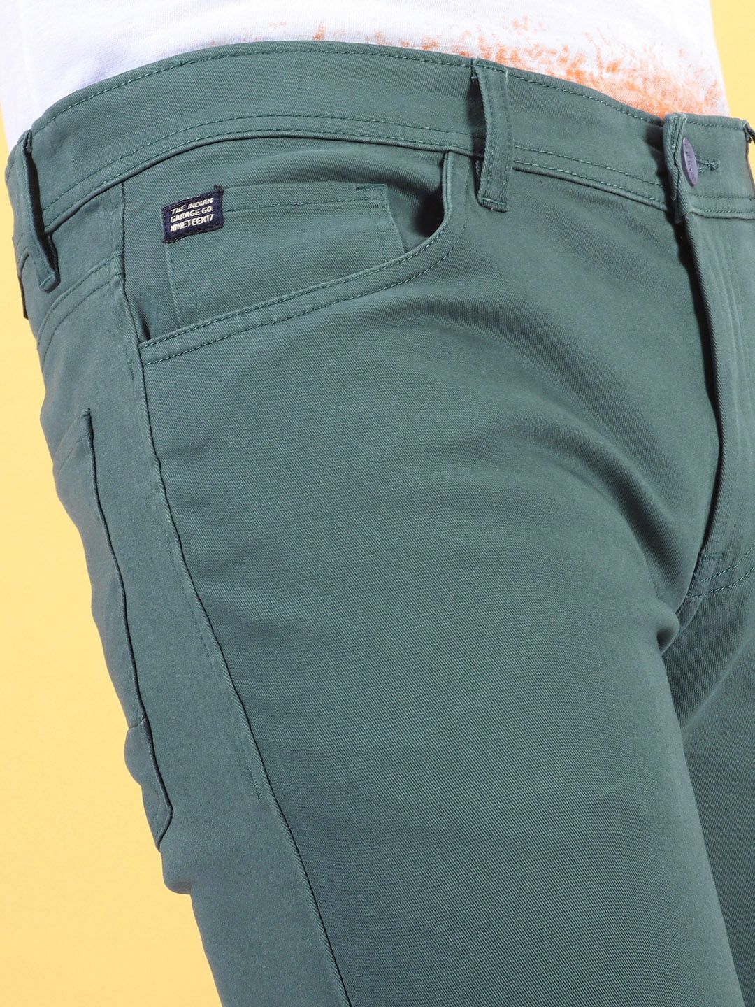 The Indian Garage Co Men Teal Blue Slim Fit Chinos Trousers - Image 4