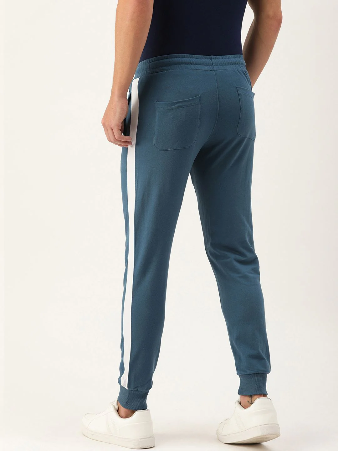 The Indian Garage Co Men Teal Solid Slim Fit Jogger with Side Strips - Image 3