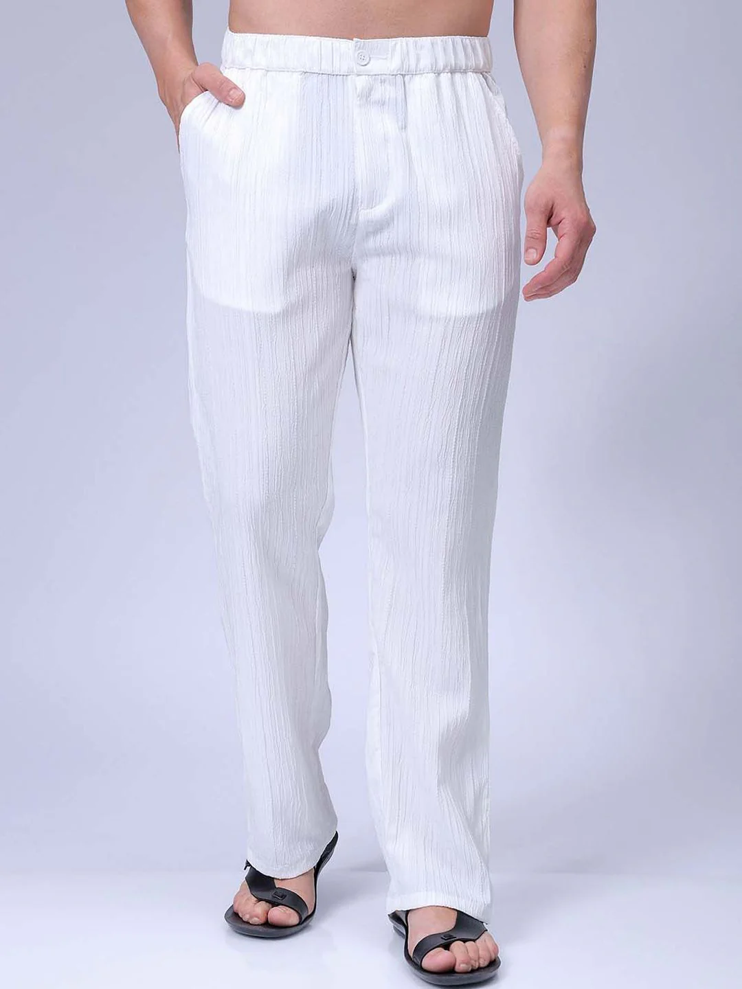 The Indian Garage Co Men Textured Loose Fit Mid-Rise Regular Trousers