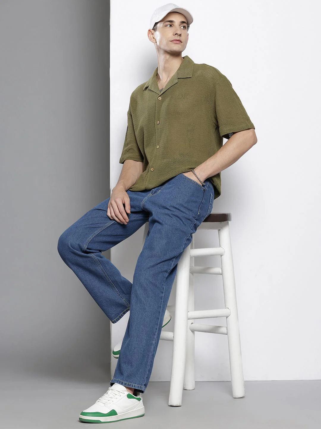 The Indian Garage Co Men Textured Open Weave Knitted Relaxed Fit Shirt - Image 4