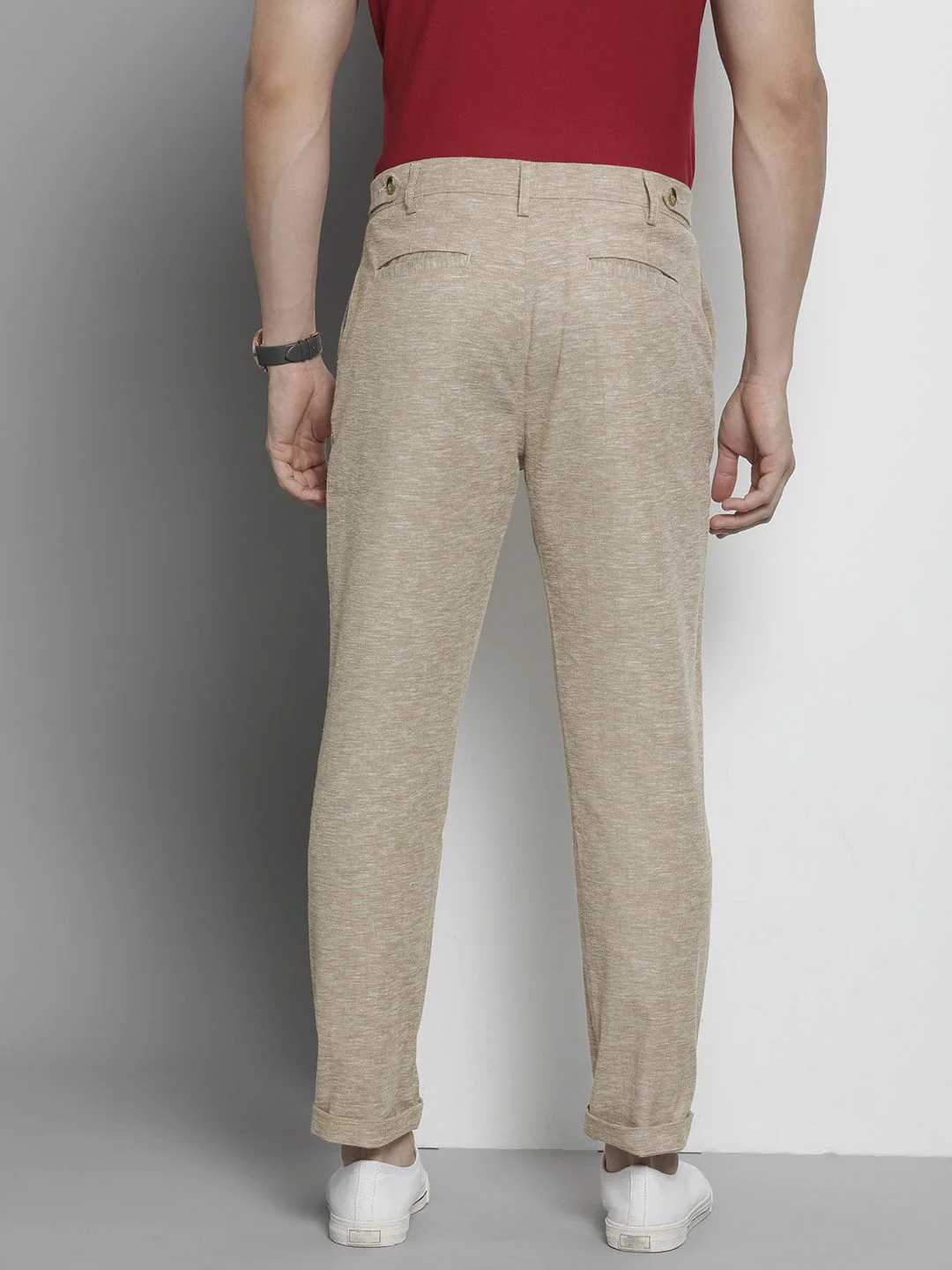 The Indian Garage Co Men Textured Slim Fit Trousers - Image 3