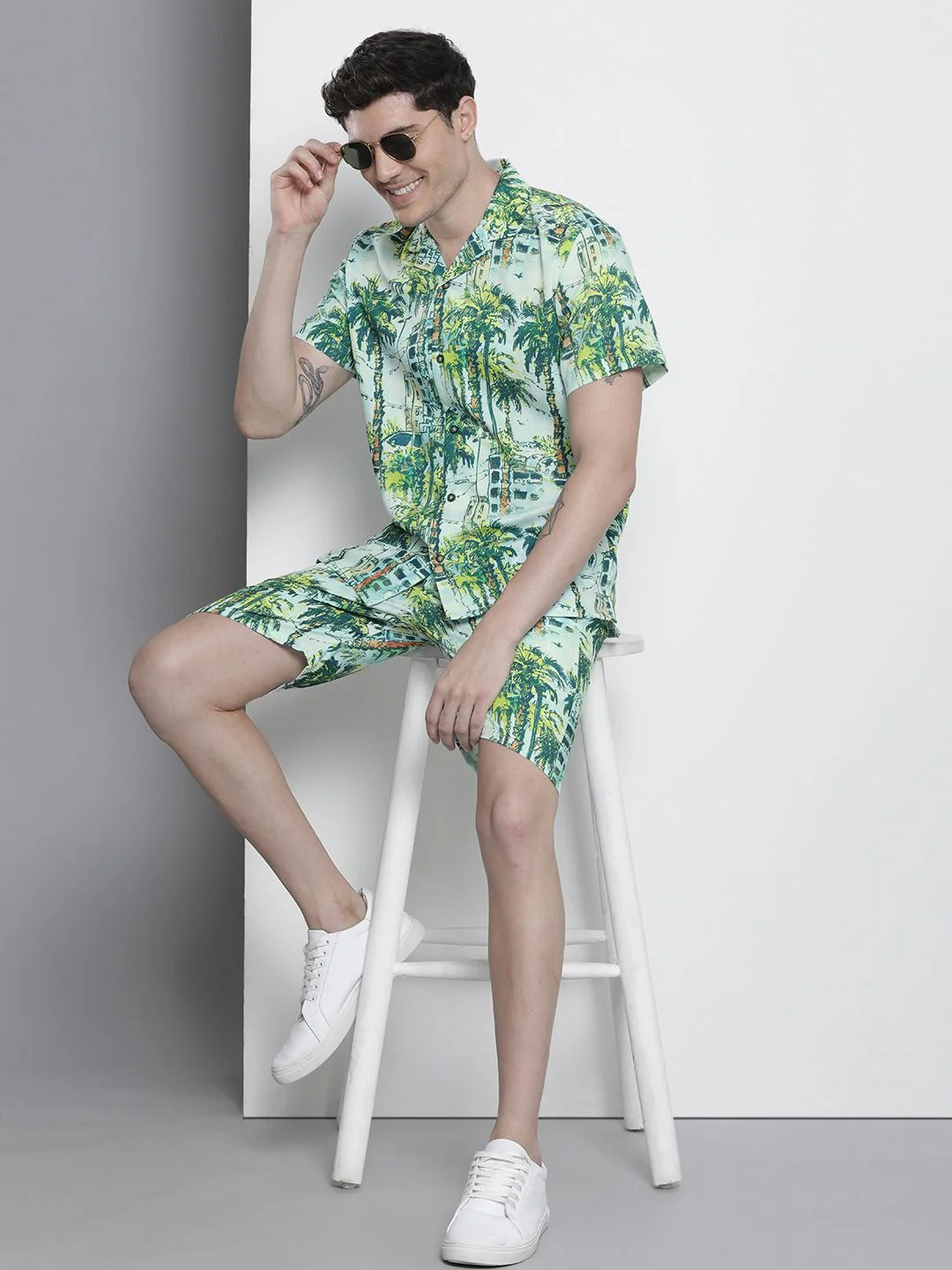 The Indian Garage Co Men Tropical Printed Short with Shirt - Image 7