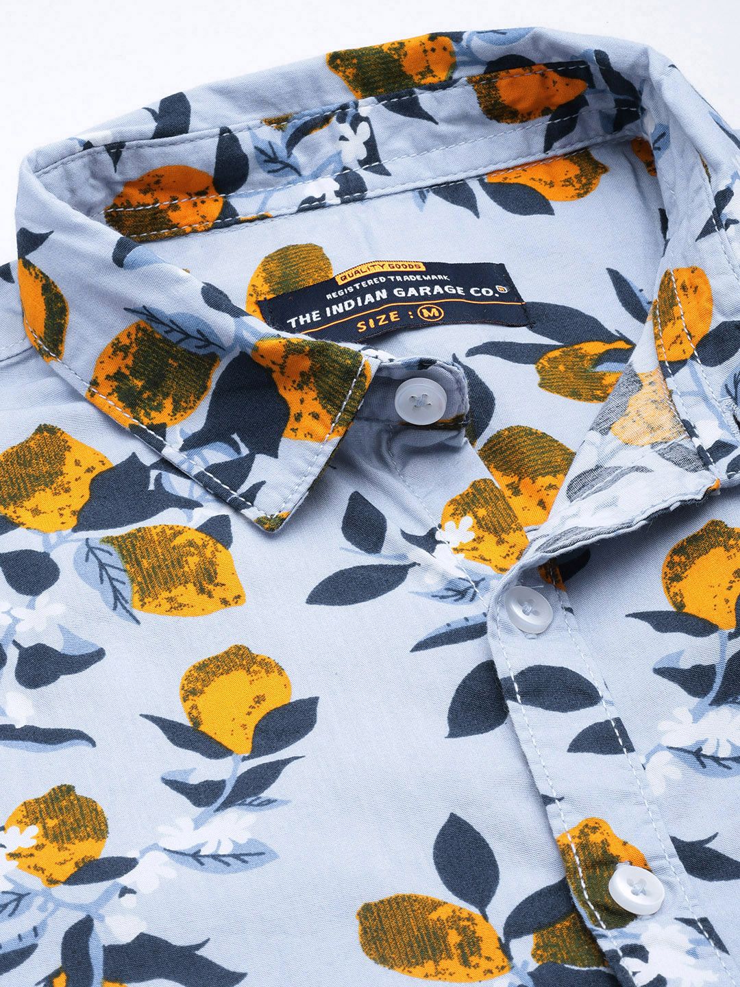The Indian Garage Co Men Turquoise Blue & Yellow Floral Printed Cotton Casual Shirt - Image 2