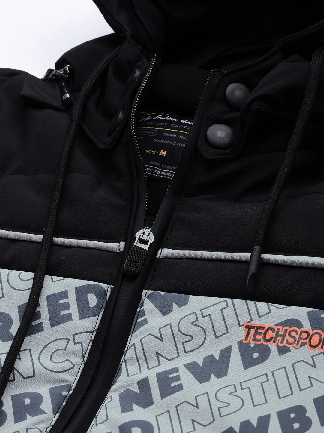 The Indian Garage Co Men Typographic Print Slim Fit Puffer Jacket with Detachable Hood - Image 2