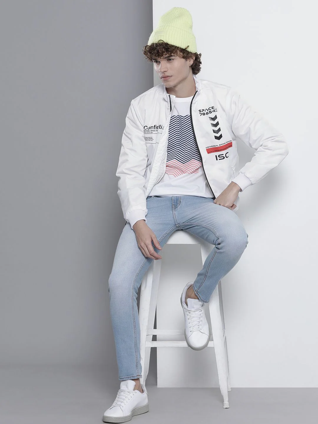 The Indian Garage Co Men Typographic Printed Slim Fit High-Neck Bomber Jacket - Image 4