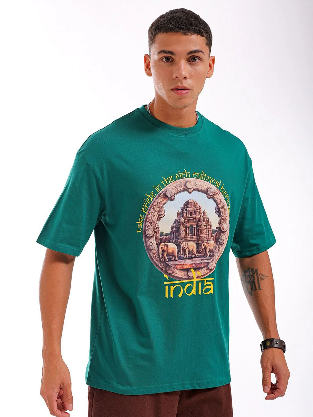 The Indian Garage Co Pure Cotton Typography Printed Boxy Oversized Round Neck T-shirt - Image 5