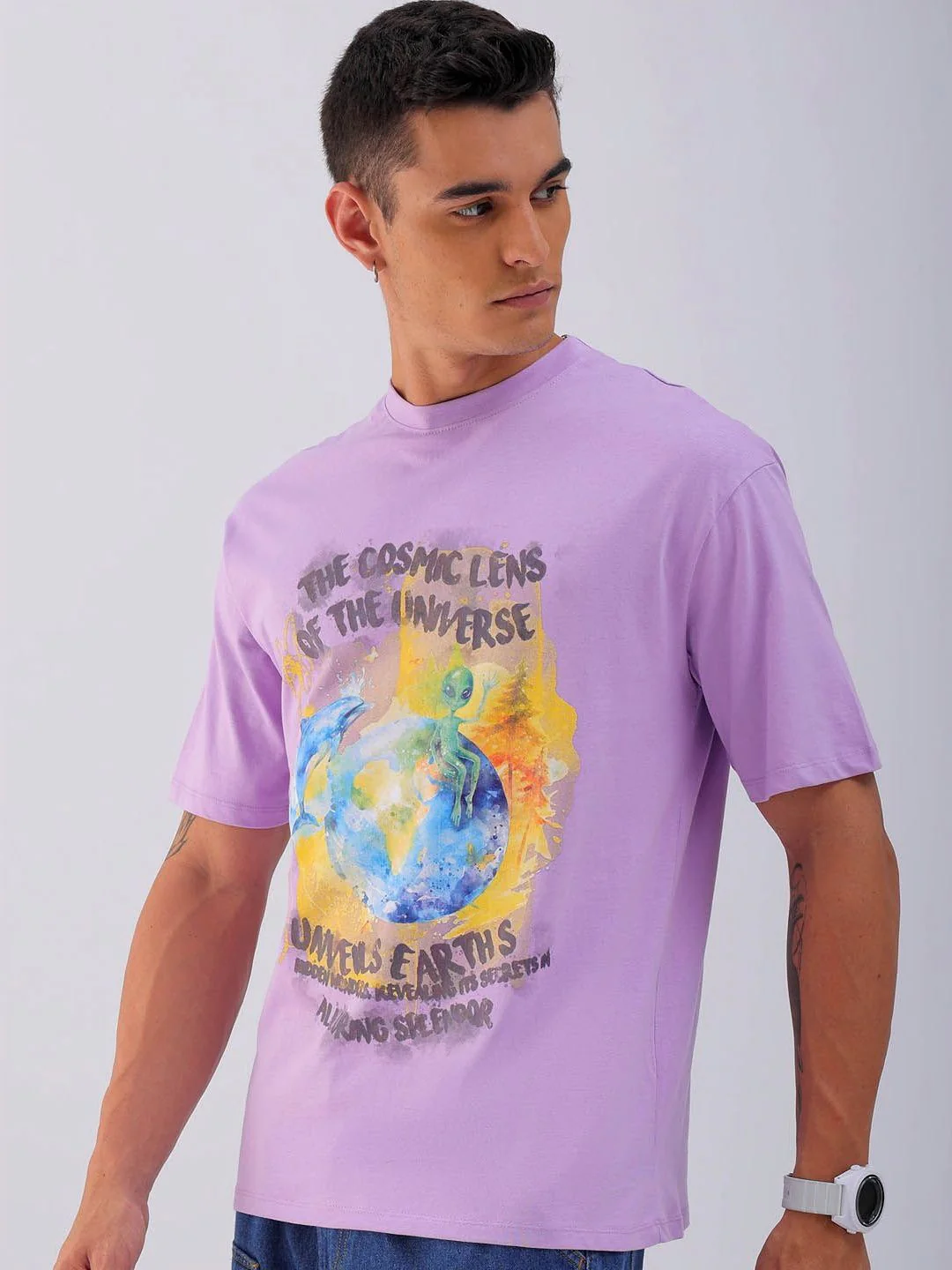 The Indian Garage Co Men Typography Printed Boxy Oversized Round Neck T-shirt - Image 3