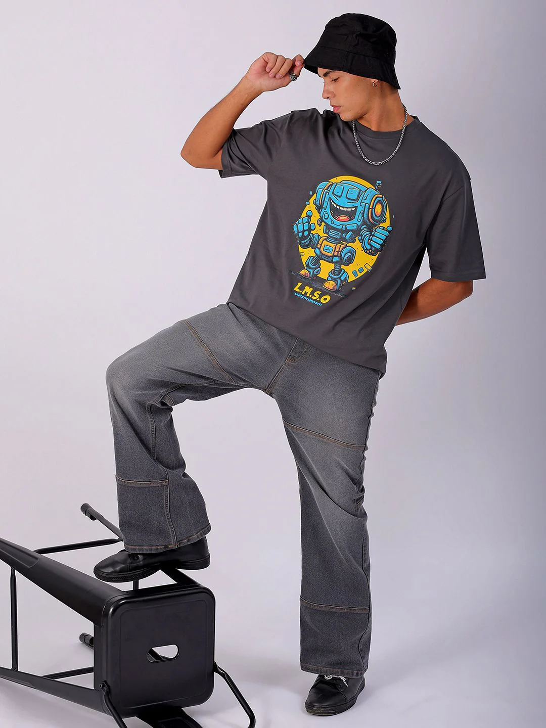 The Indian Garage Co Men Typography Printed Pure Cotton Boxy Oversized T-shirt - Image 6