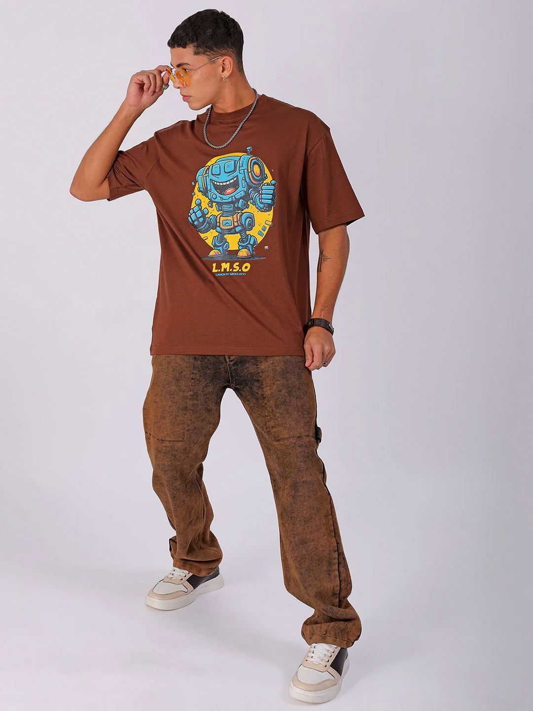 The Indian Garage Co Men Pure Cotton Typography Printed Boxy Oversized T-shirt - Image 6
