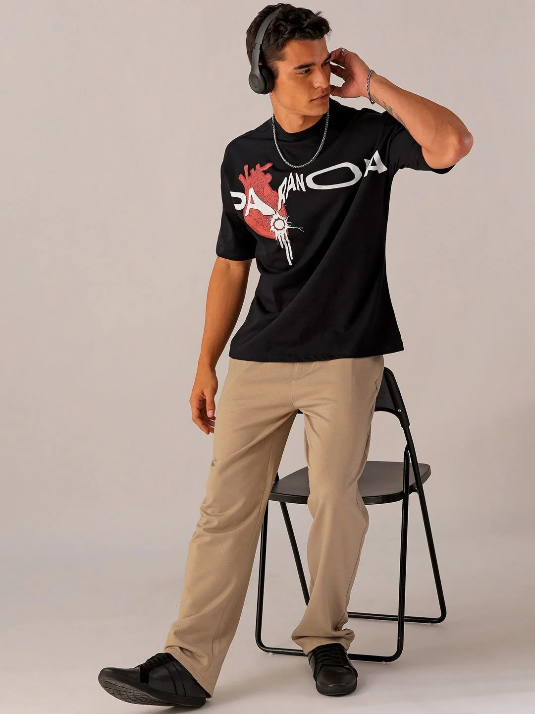 The Indian Garage Co Men Pure Cotton Typography Printed Oversized Round Neck T-shirt - Image 6