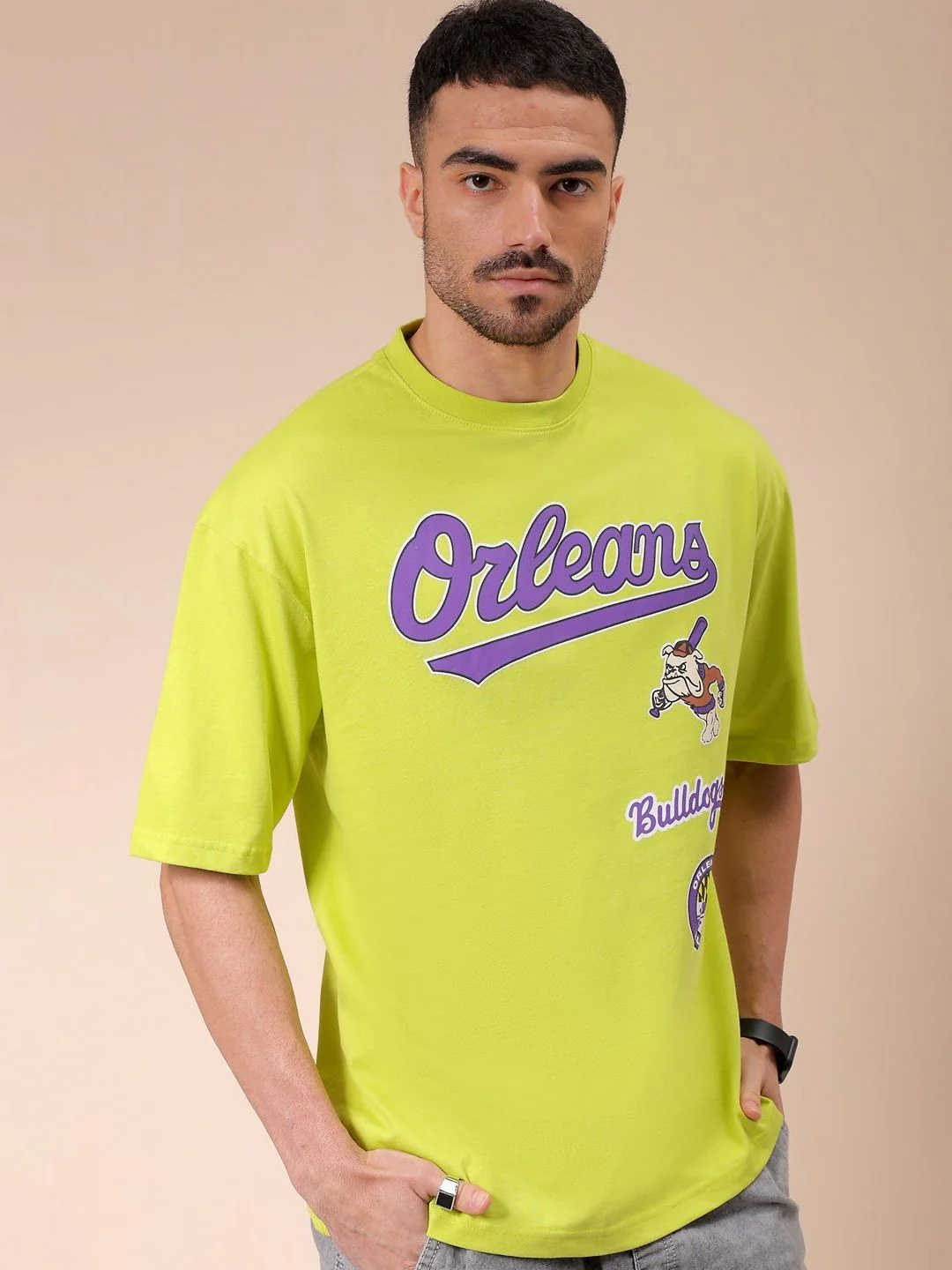 The Indian Garage Co Men Typography Printed Round Neck Cotton Oversized T-shirt - Image 3