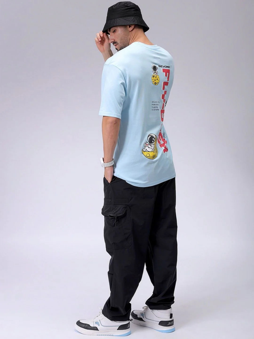 The Indian Garage Co Men Typography Printed Round Neck Pure Cotton Oversized T-shirt - Image 4