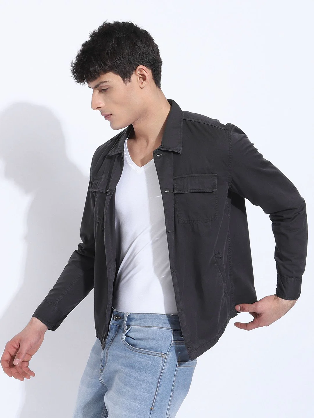 The Indian Garage Co Men Utililty Regular Fit Solid Shirt with Double Flap Pocket - Image 3