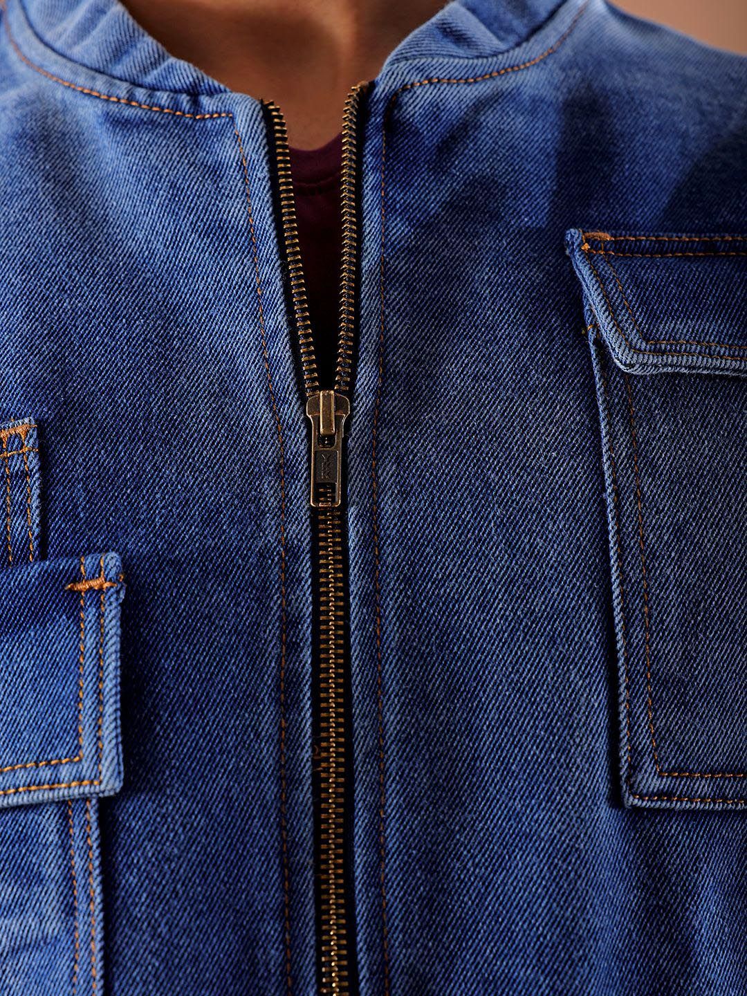 The Indian Garage Co Men Washed Outdoor Denim Jacket with Embroidered - Image 2