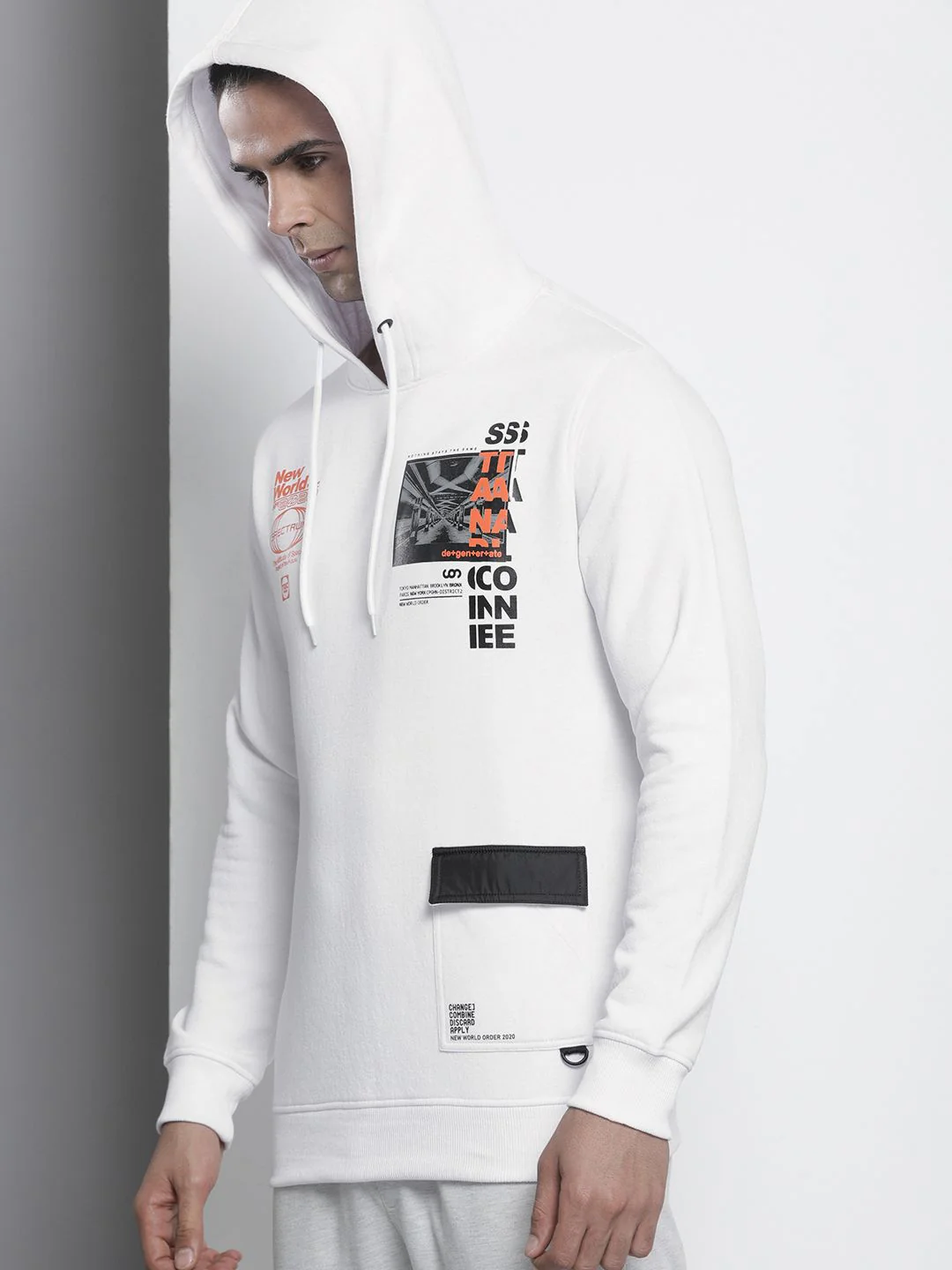 The Indian Garage Co Men White & Black Printed Hooded Sweatshirt - Image 5