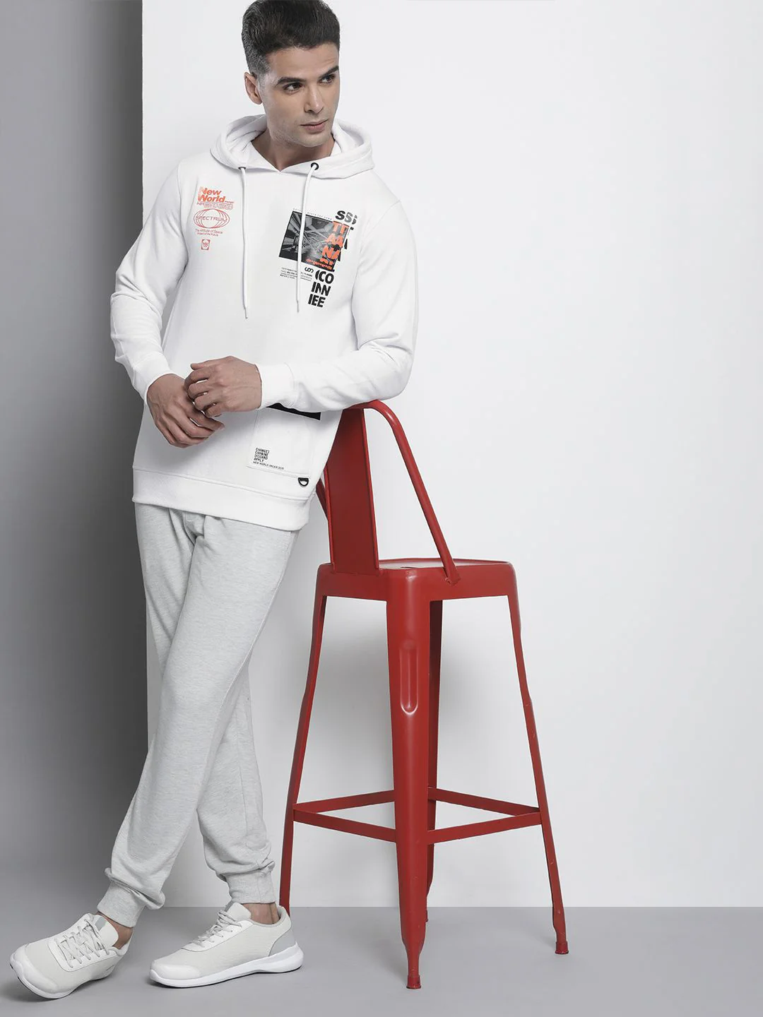 The Indian Garage Co Men White & Black Printed Hooded Sweatshirt - Image 6