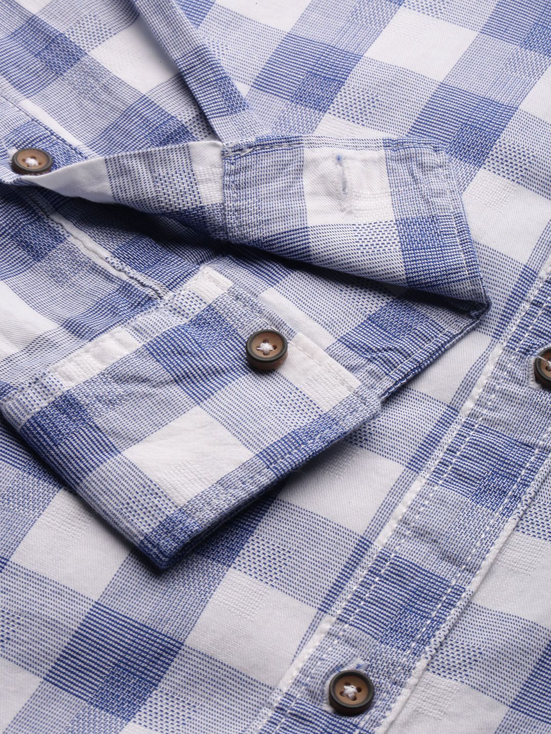 The Indian Garage Co Men White & Blue Slim Fit Checked Casual Shirt - Image 3