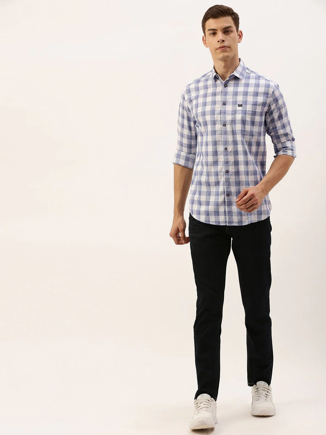 The Indian Garage Co Men White & Blue Slim Fit Checked Casual Shirt - Image 6