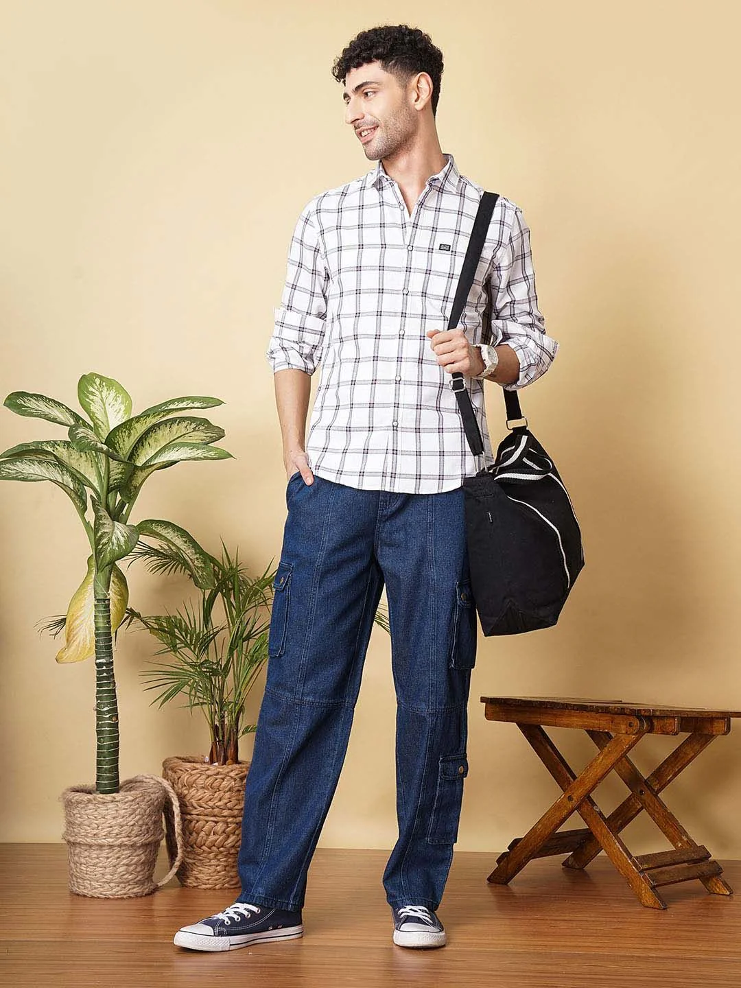 The Indian Garage Co Men White & Blue Slim Fit Checked Pure Cotton Casual Shirt - Image 6