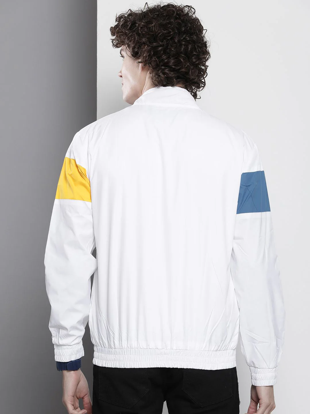 The Indian Garage Co Men White & Blue Striped Windcheater Bomber Jacket - Image 5