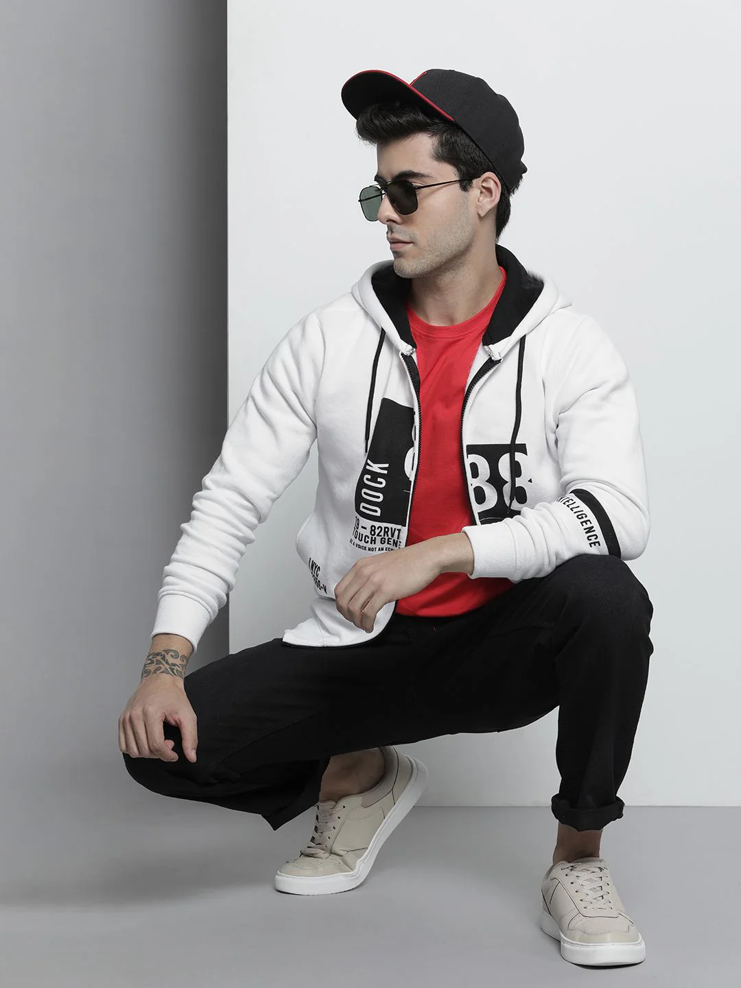 The Indian Garage Co Men White Colourblocked Hooded Sweatshirt - Image 4