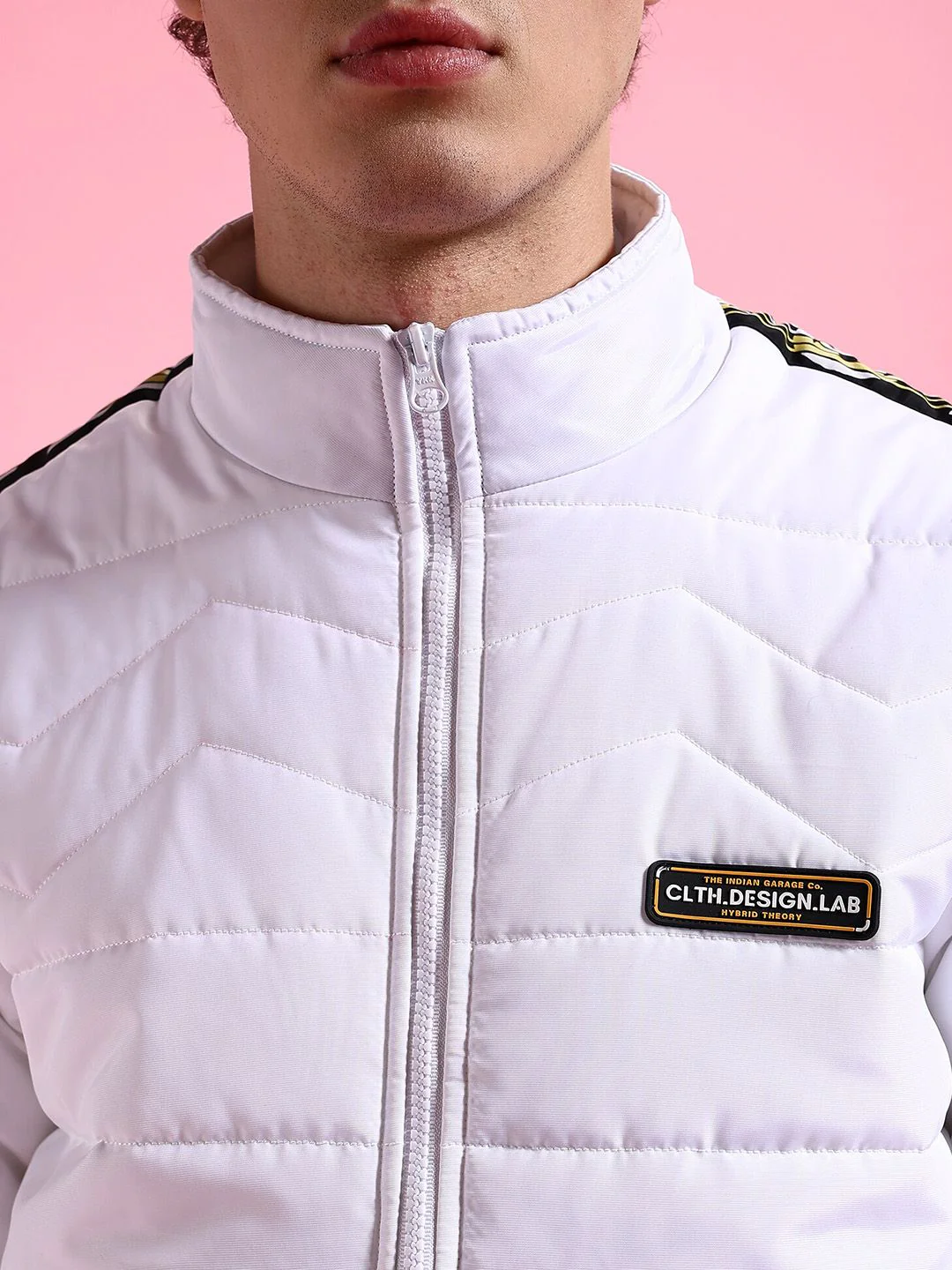 The Indian Garage Co Men White Colourblocked Longline Outdoor Sporty Jacket with Embroidered - Image 2