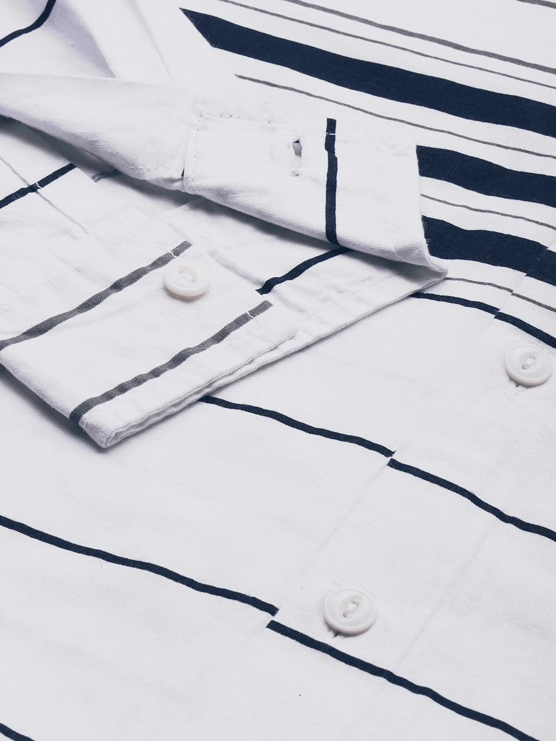 The Indian Garage Co Men White Horizontal Stripes Casual Shirt - Image 3