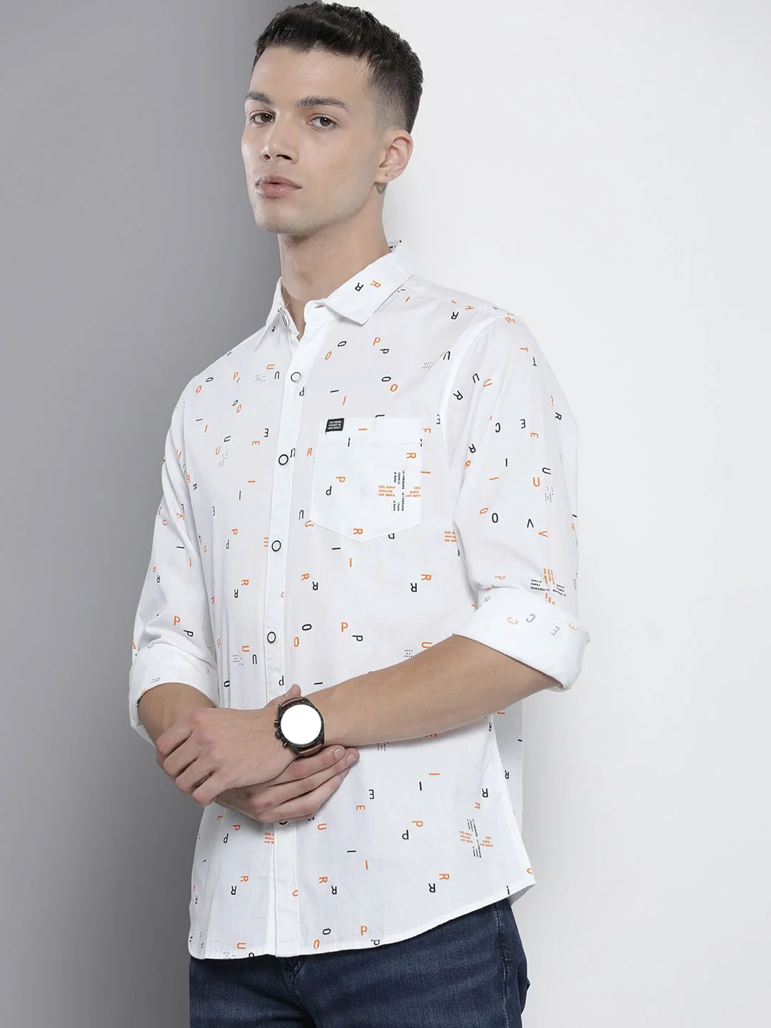 The Indian Garage Co Men White Printed Casual Cotton Shirt - Image 5