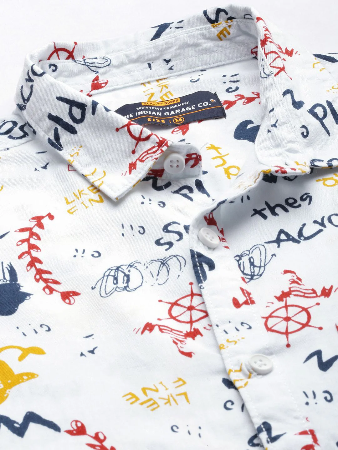 The Indian Garage Co Men White Printed Cotton Casual Shirt - Image 2