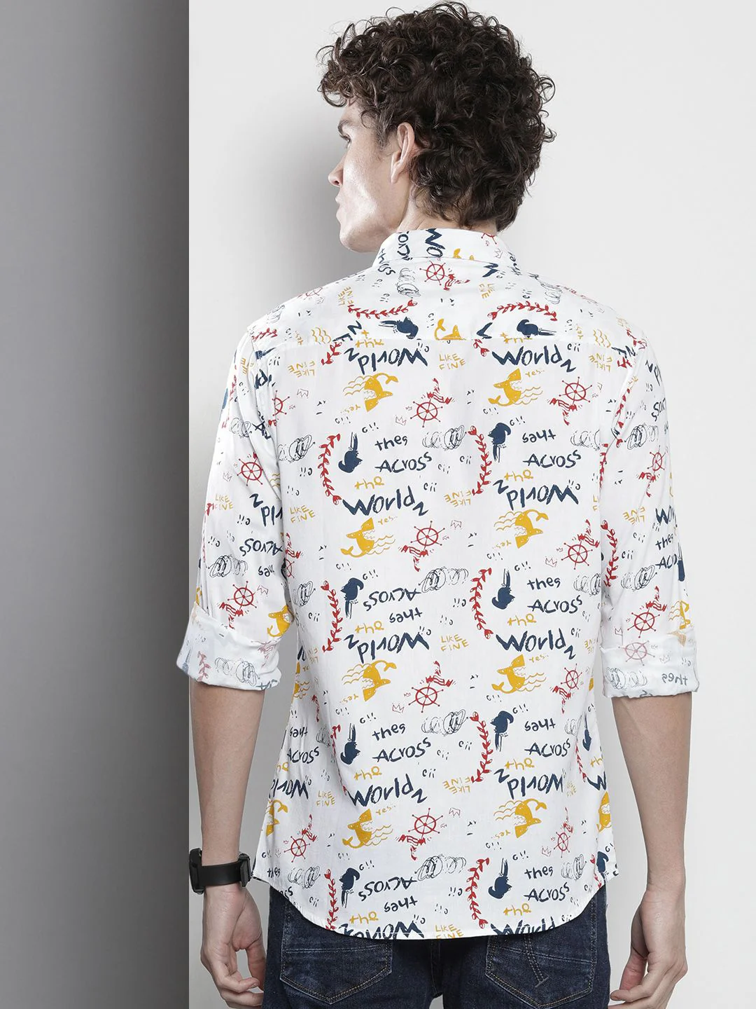 The Indian Garage Co Men White Printed Cotton Casual Shirt - Image 4