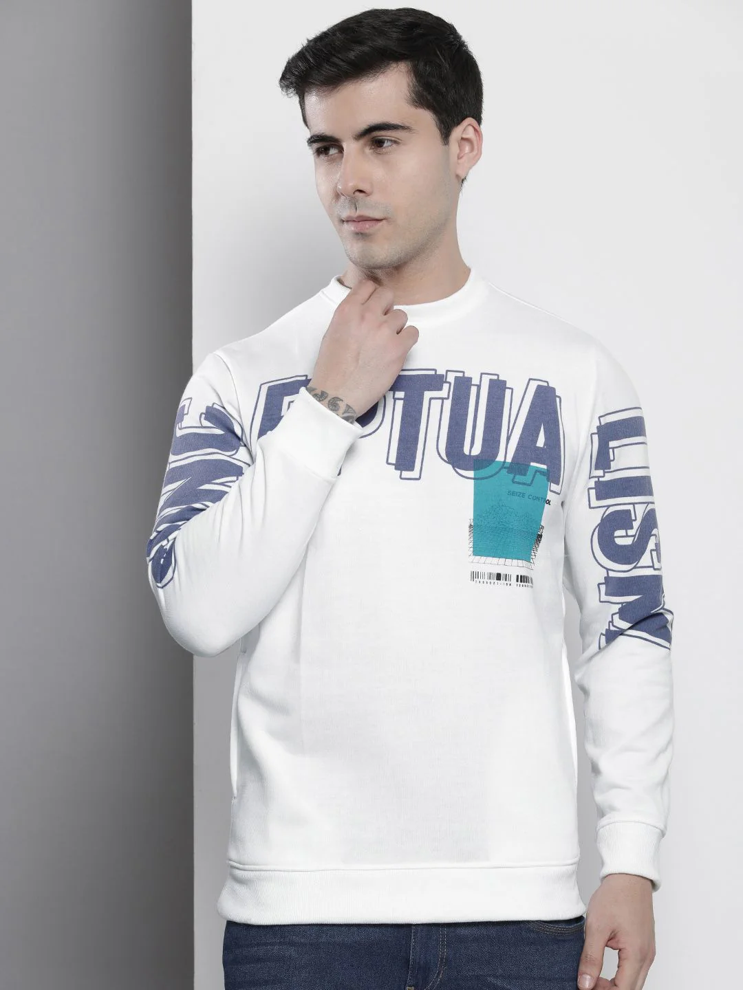 The Indian Garage Co Men White Printed Sweatshirt - Image 2