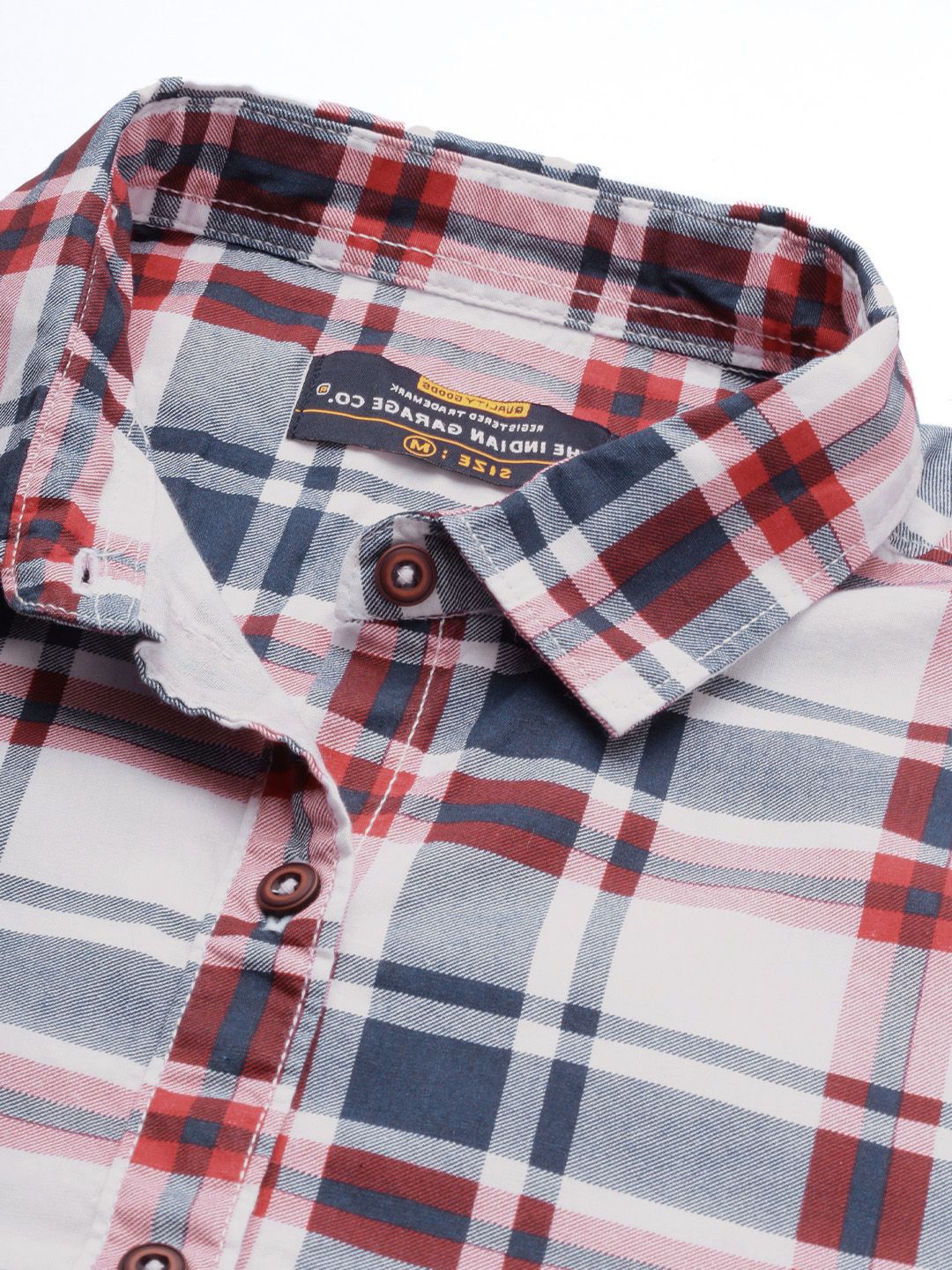 The Indian Garage Co Men White & Red Checked Pure Cotton Casual Shirt - Image 2