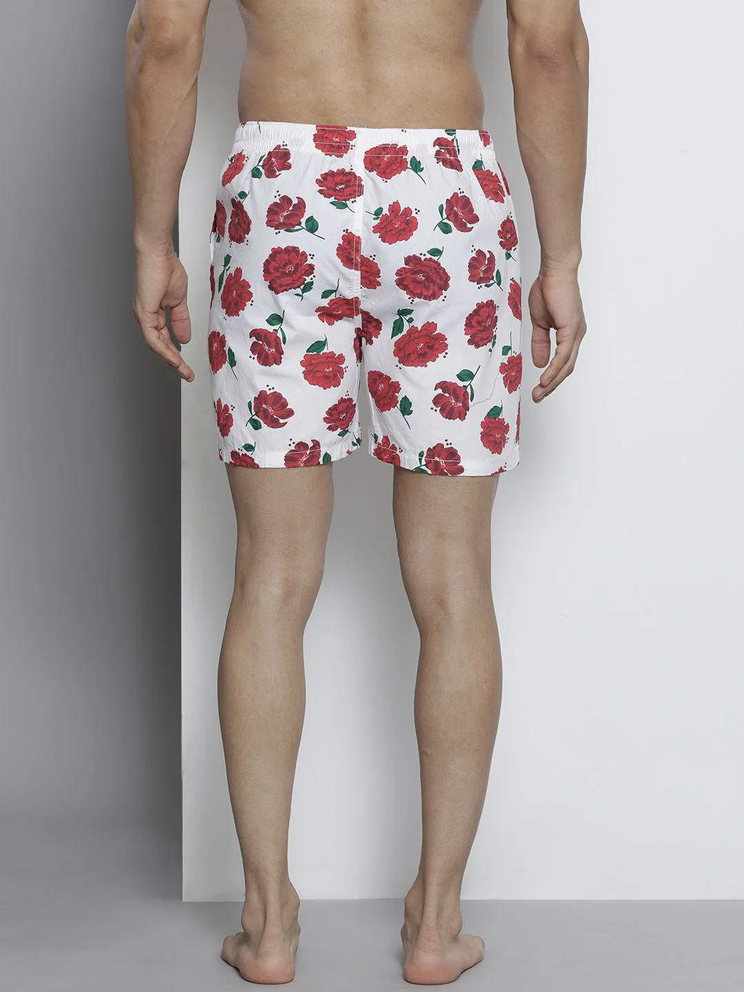 The Indian Garage Co Men White & Red Printed Cotton Lounge Shorts - Image 3