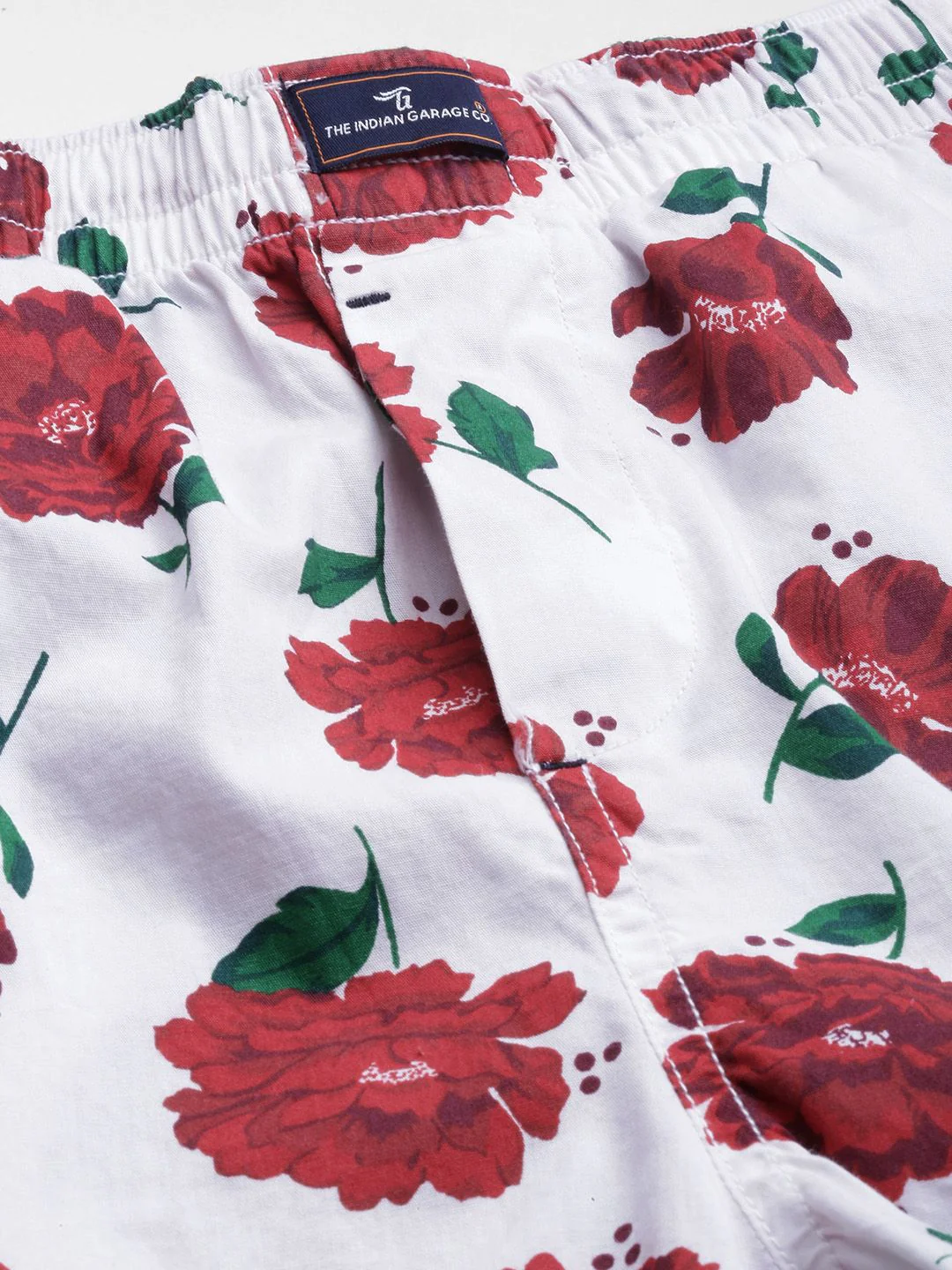 The Indian Garage Co Men White & Red Printed Cotton Lounge Shorts - Image 4