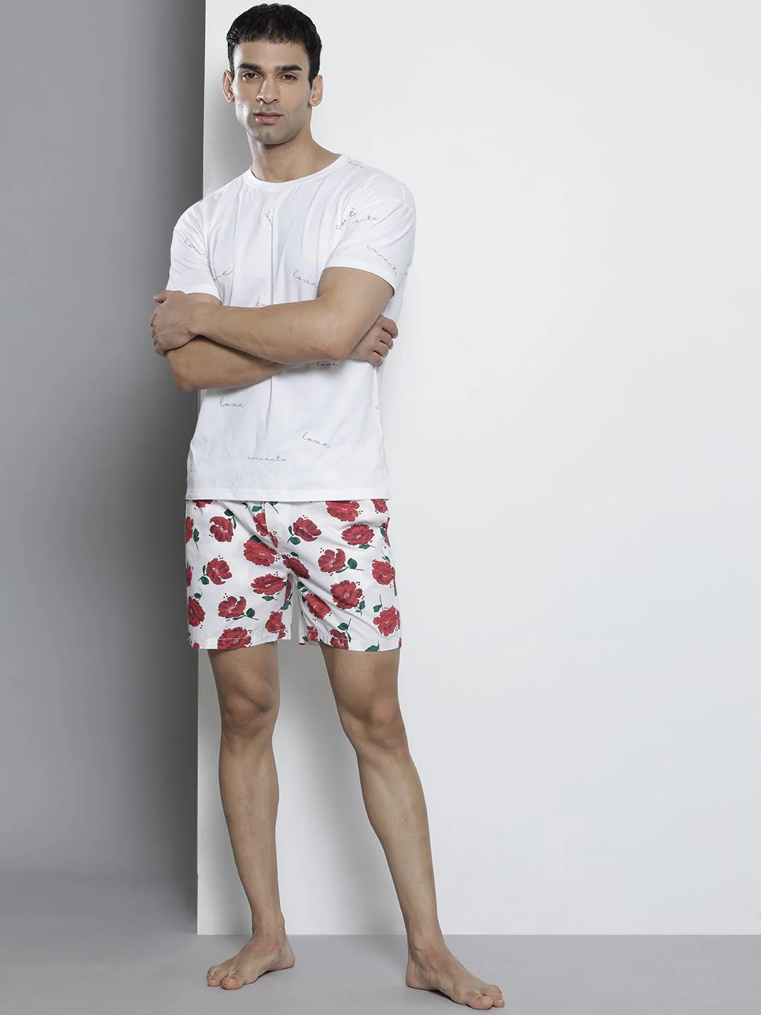 The Indian Garage Co Men White & Red Printed Cotton Lounge Shorts - Image 5
