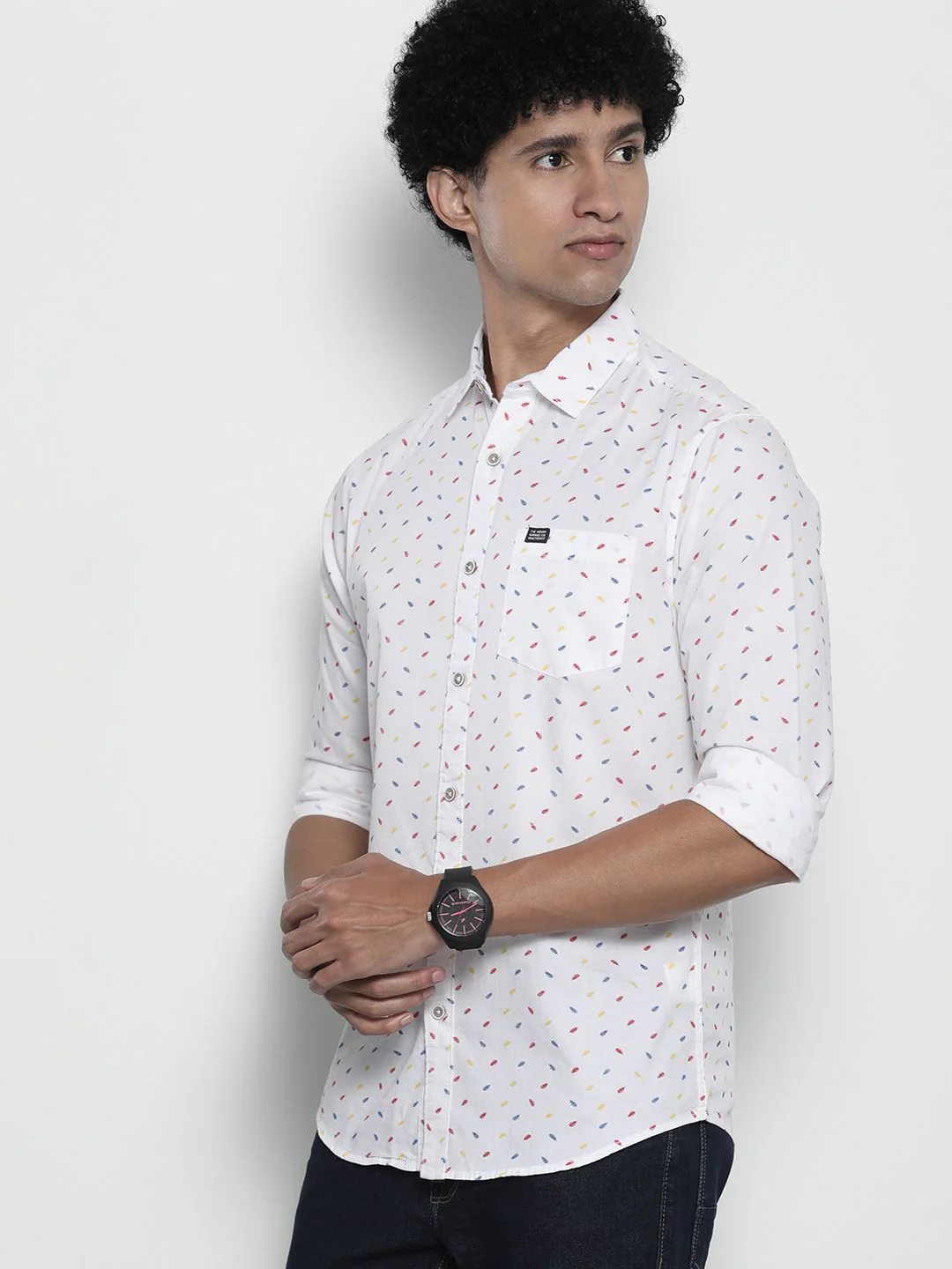 The Indian Garage Co Men White & Red Printed Pure Cotton Casual Shirt - Image 5